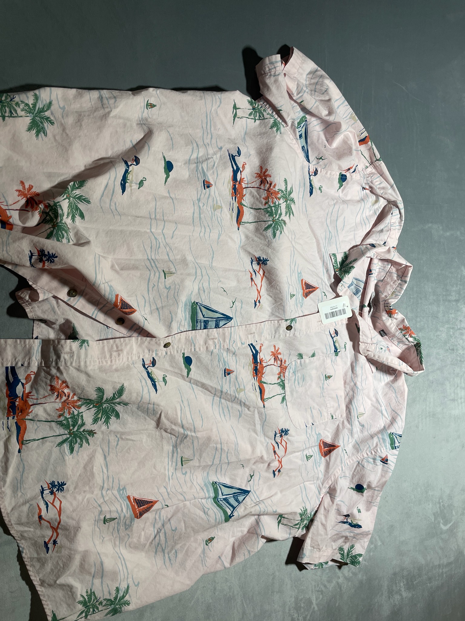Oak Hill pink graphic cotton button up shirt size 5XL