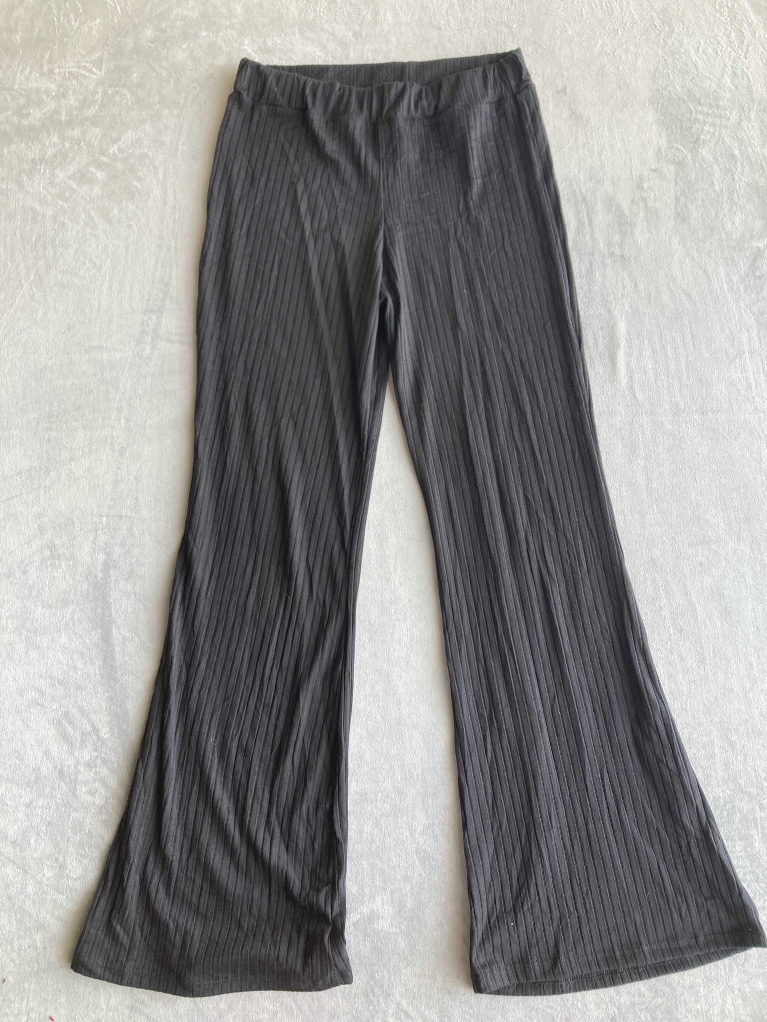 Black Ribbed Flared Pants