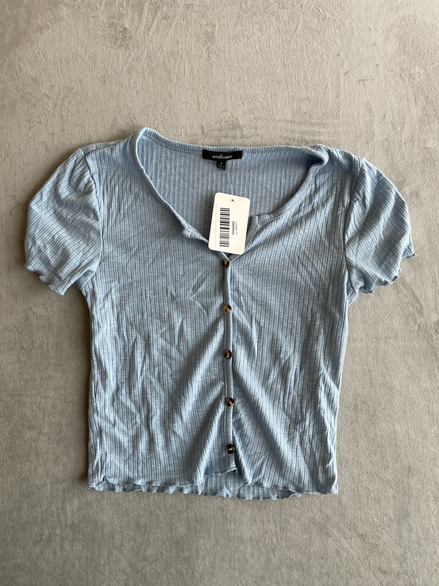 ambiance Light Blue Ribbed Knit Top Size S