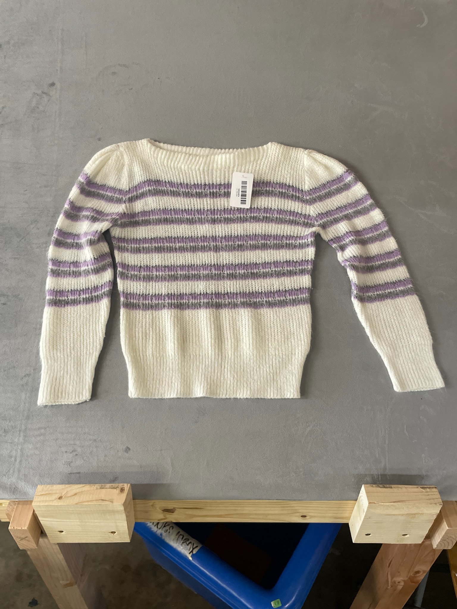 Cream Purple Striped Sweater Size W