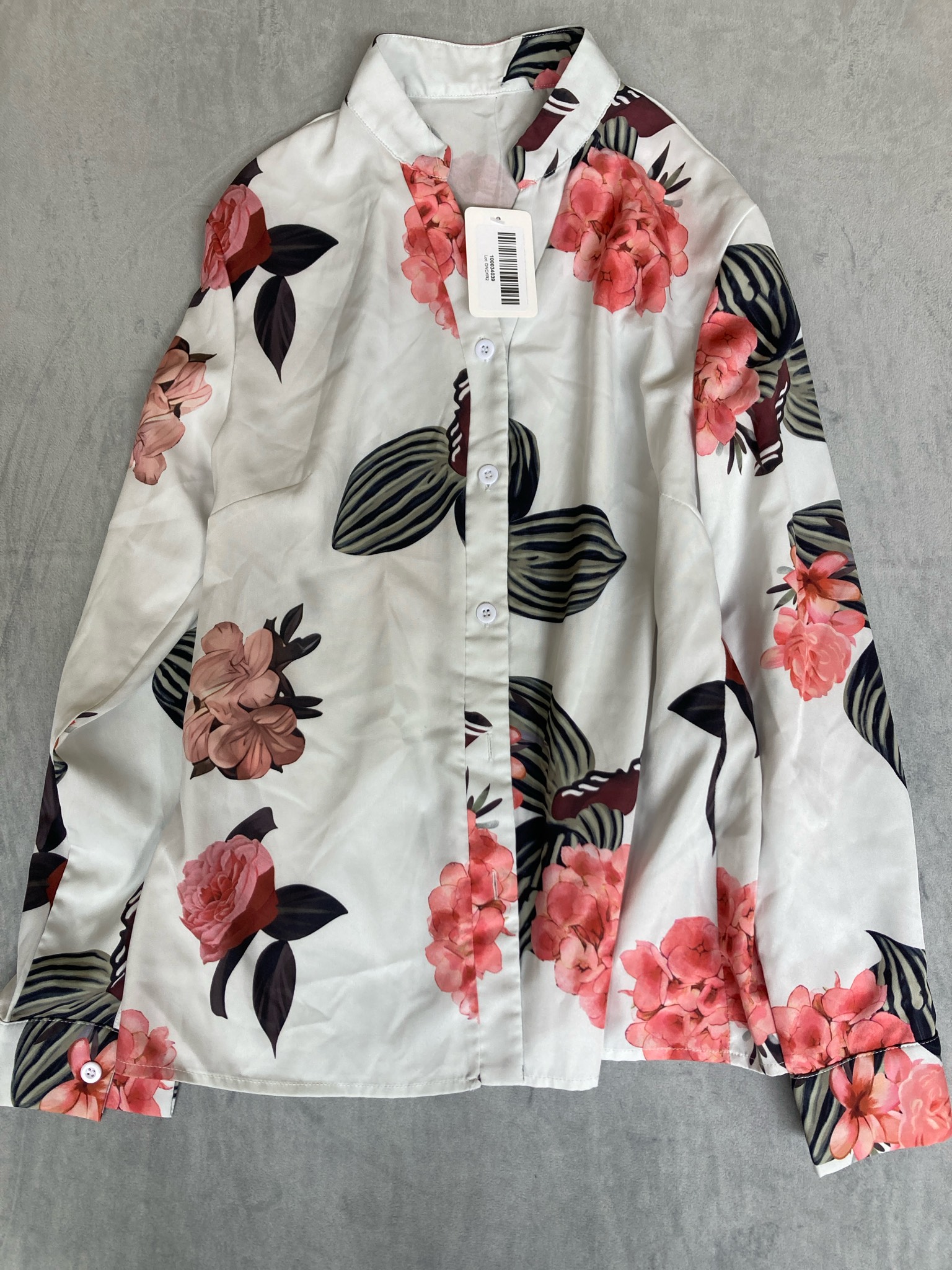 White Floral Long-Sleeve Shirt Size S