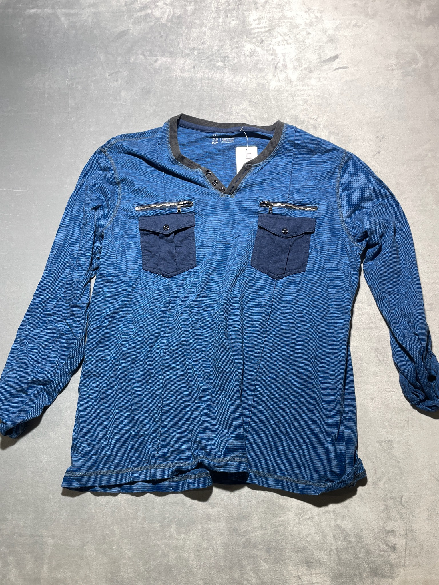 INC Blue Cotton Long-Sleeve Shirt Size XXL