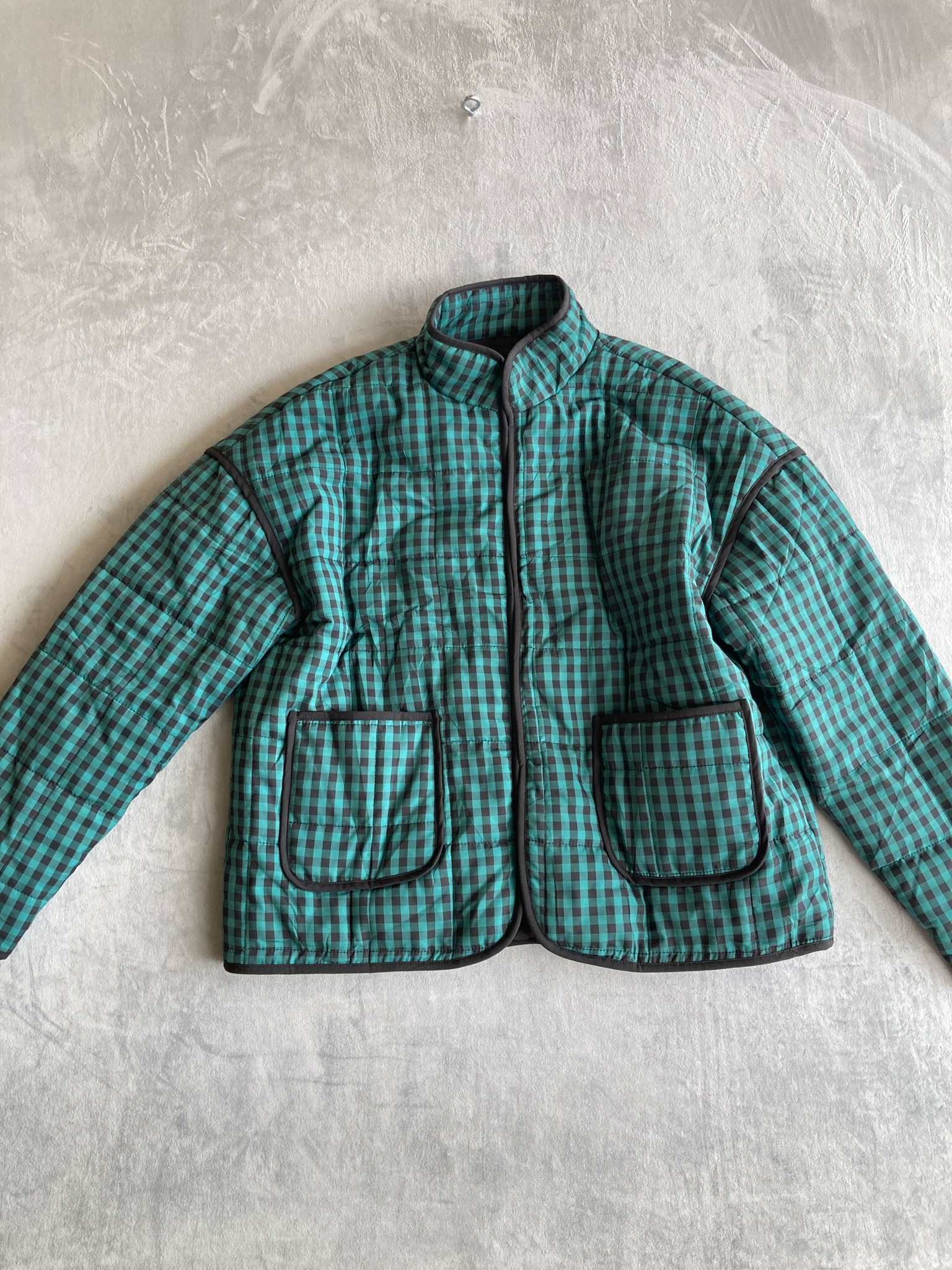 Green Black Checked Quilted Jacket