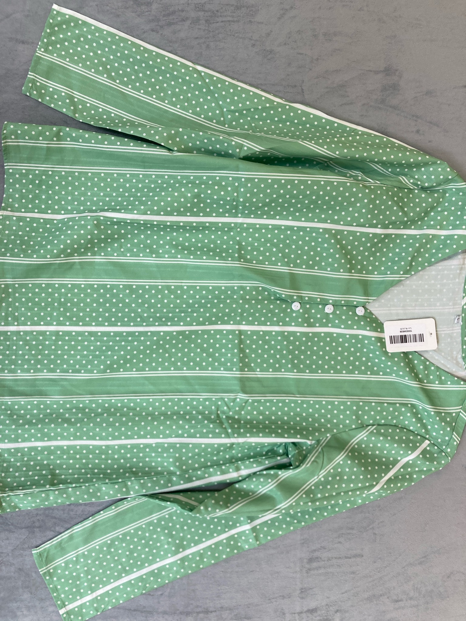 Green Polka Dot and Stripe Long Sleeve Shirt Size L