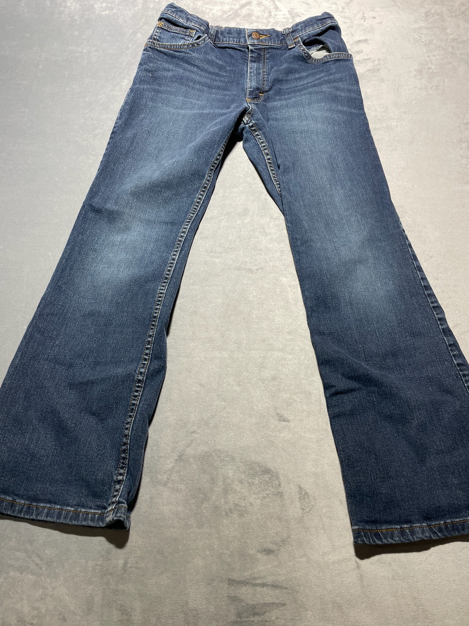 Wrangler dark blue cotton blend boot cut jeans size 16