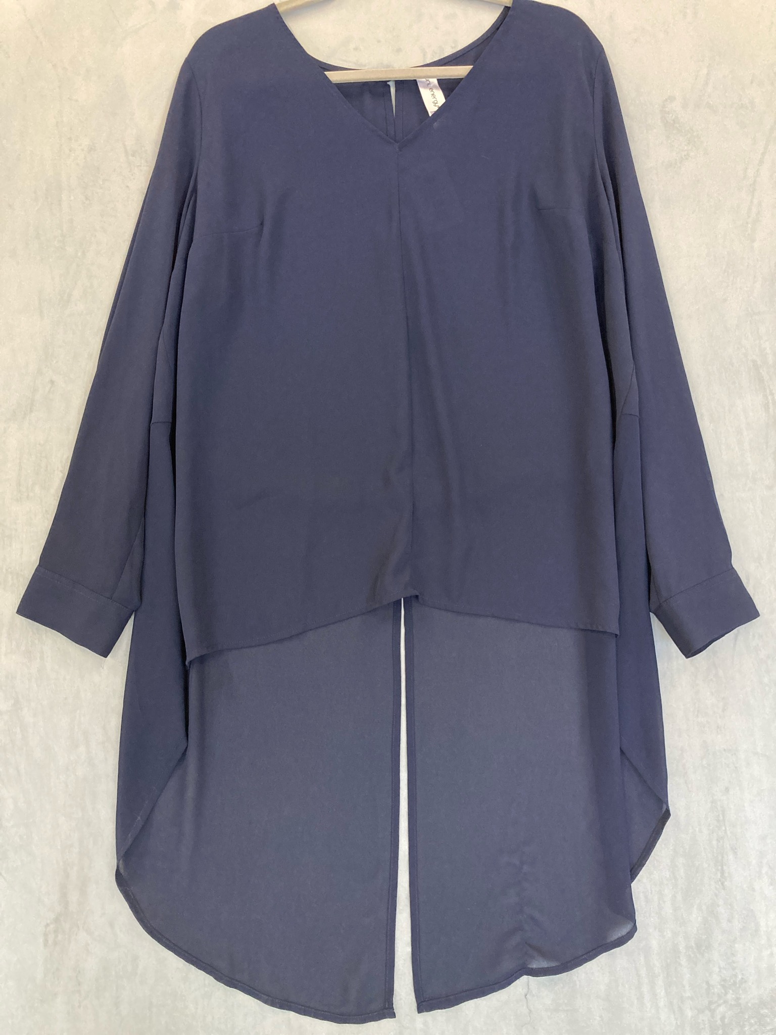 pure energy Navy Blue Asymmetrical Long Sleeve Blouse Size 1X