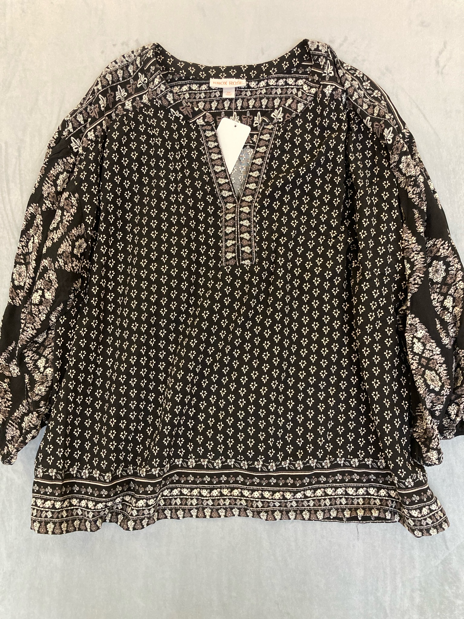 Knox Rose Black Floral Geometric Blouse Size XXI