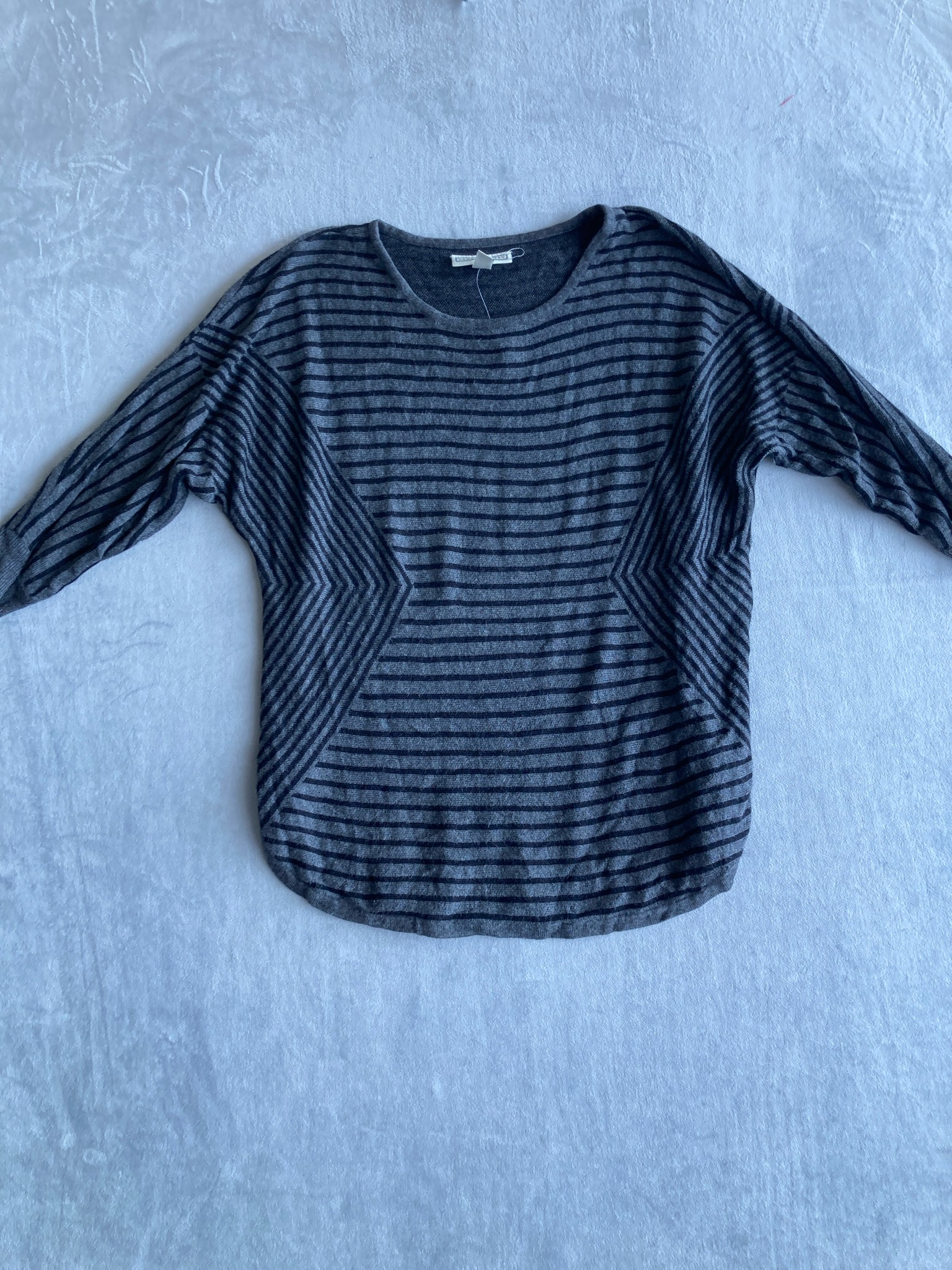 DANA BUCHMAN Gray Striped Long Sleeve Top Size L