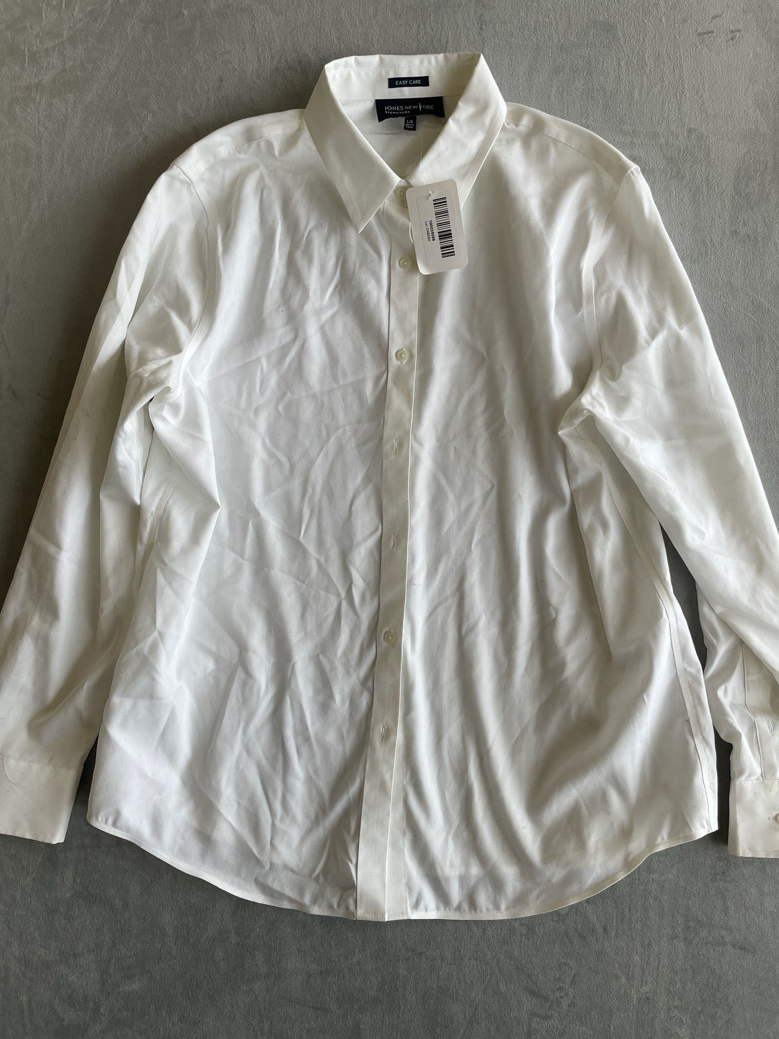 Jones New York White Cotton Long Sleeve Button-Up Shirt Size L/G