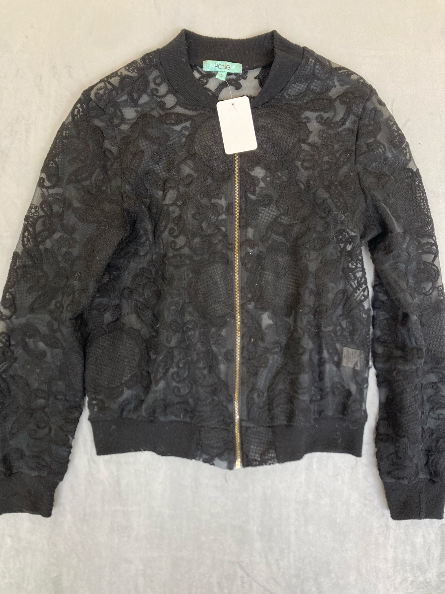 karlie Black Lace Bomber Jacket Size L