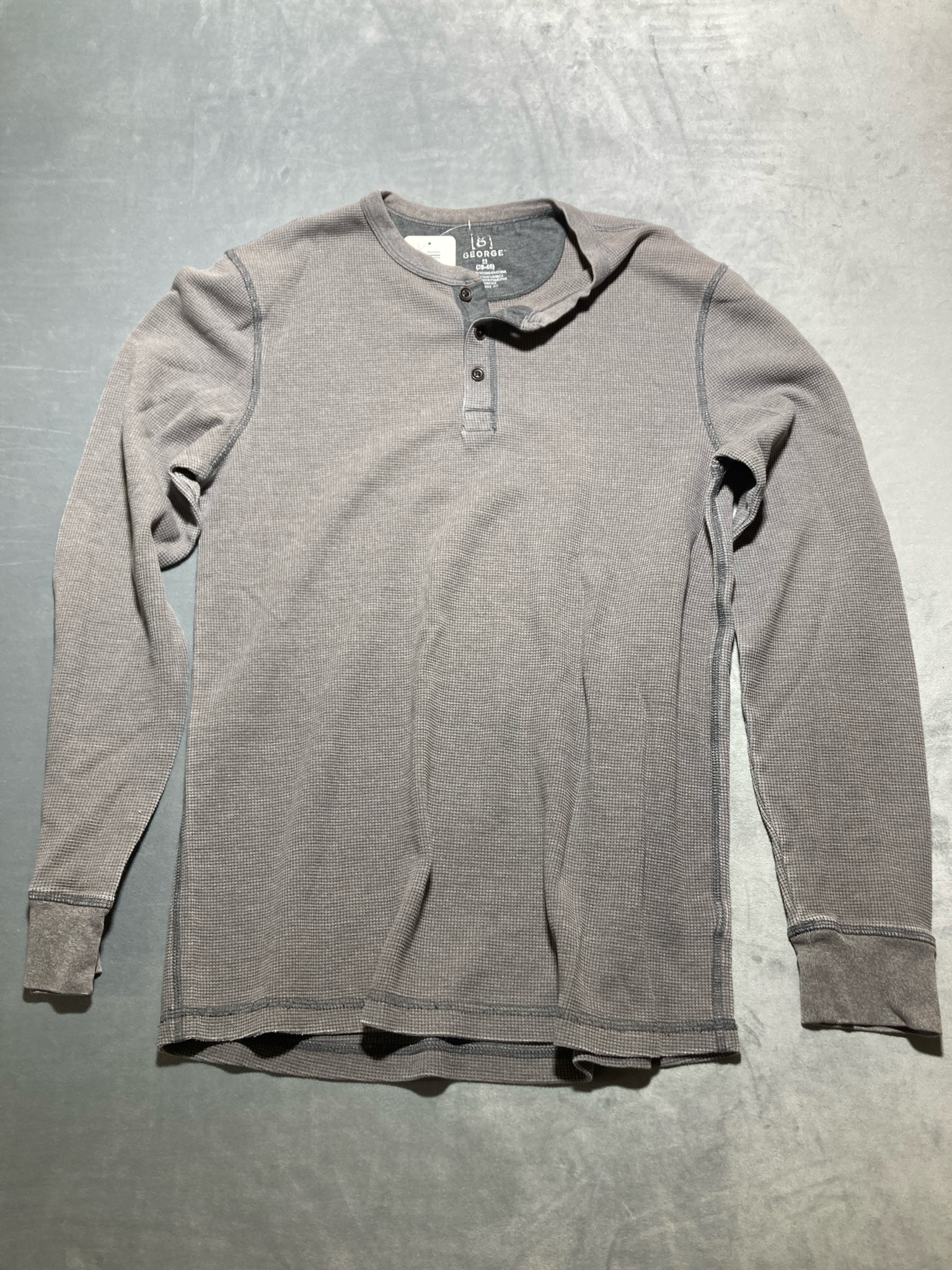 GEORGE Gray Cotton Blend Long Sleeve Henley Shirt Size M (38-40)