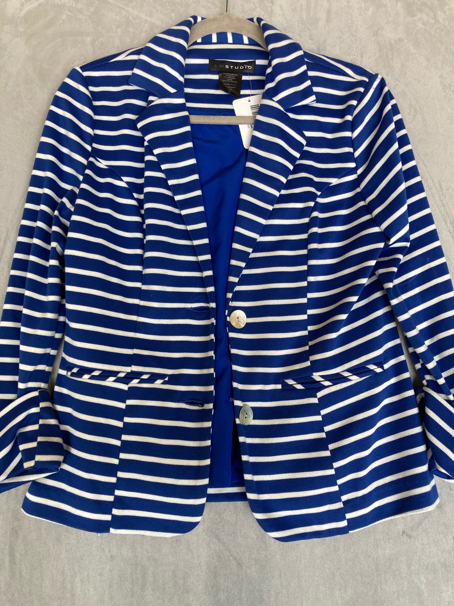 LM STUDIO Blue Striped Blazer Size 8