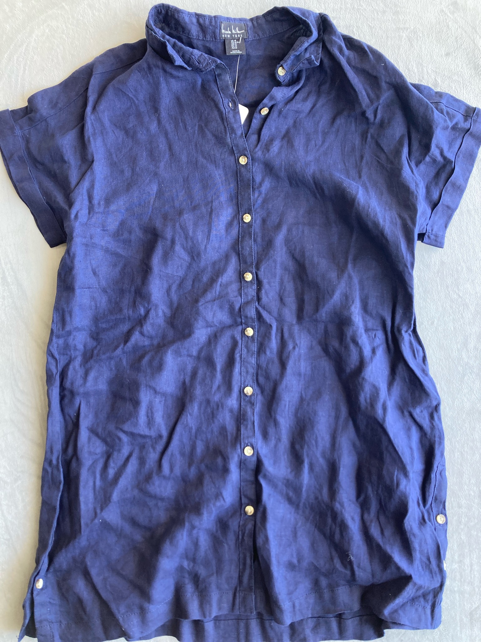 Nicole Miller Purple Linen Button-Down Shirt Size M