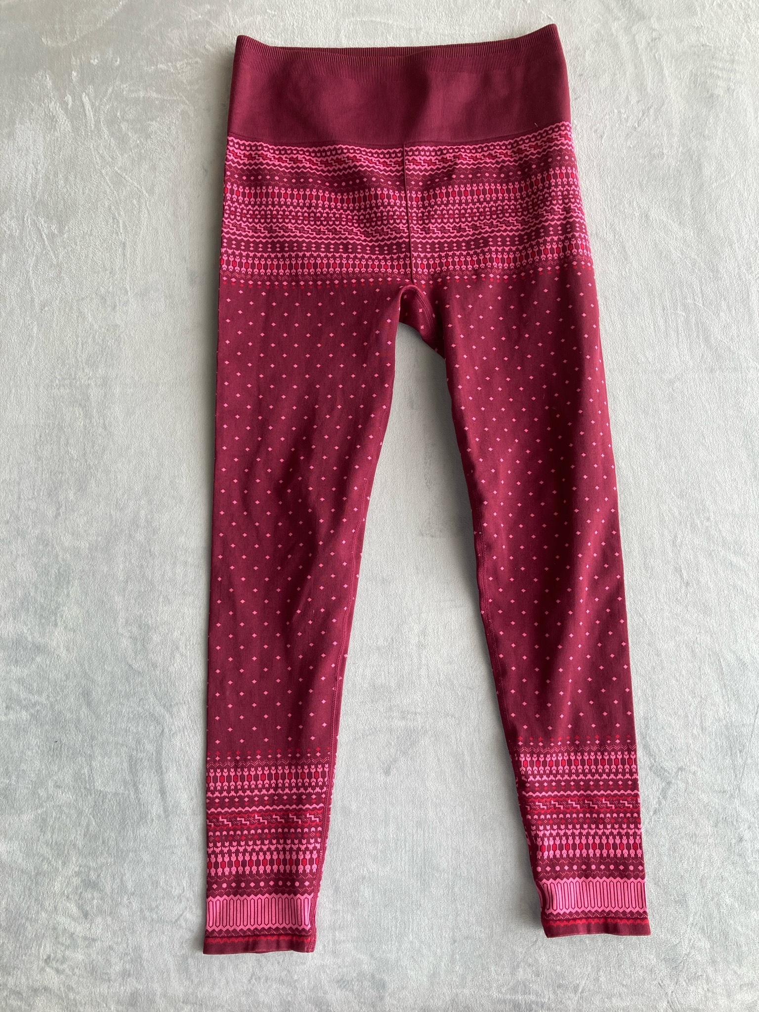 Burgundy Fair Isle Stretch Knit Leggings