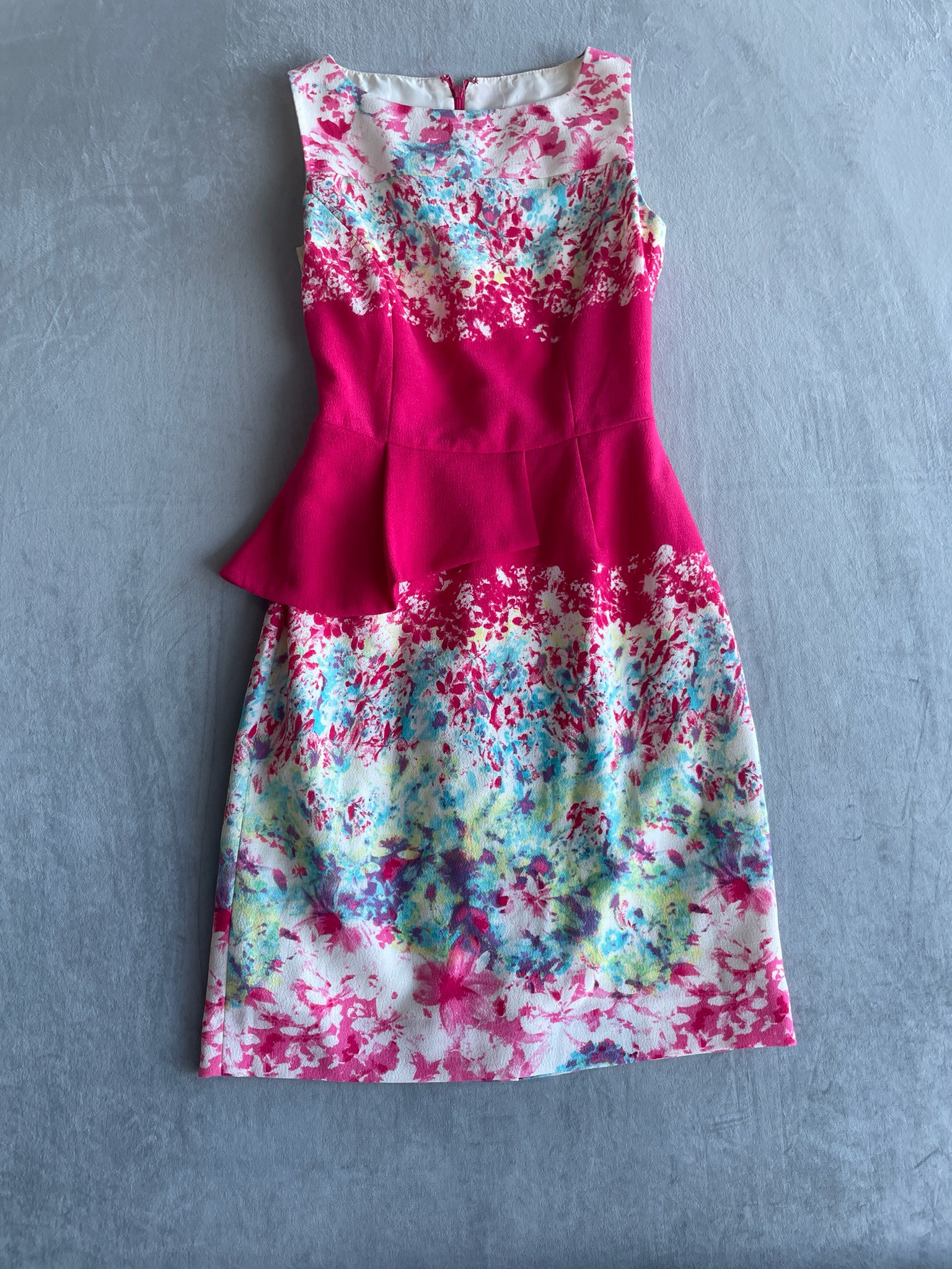 Hot Pink Watercolor Floral Textured Woven Dress