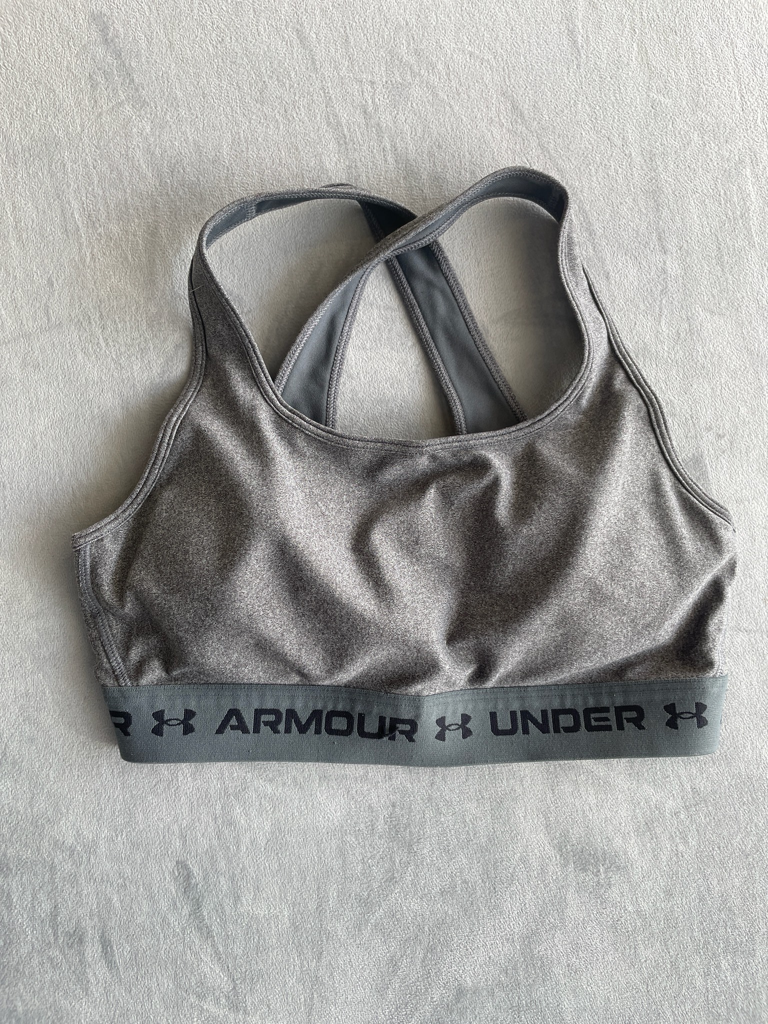 Under Armour Heather Grey Synthetic Knit Sports Bra Size Medium