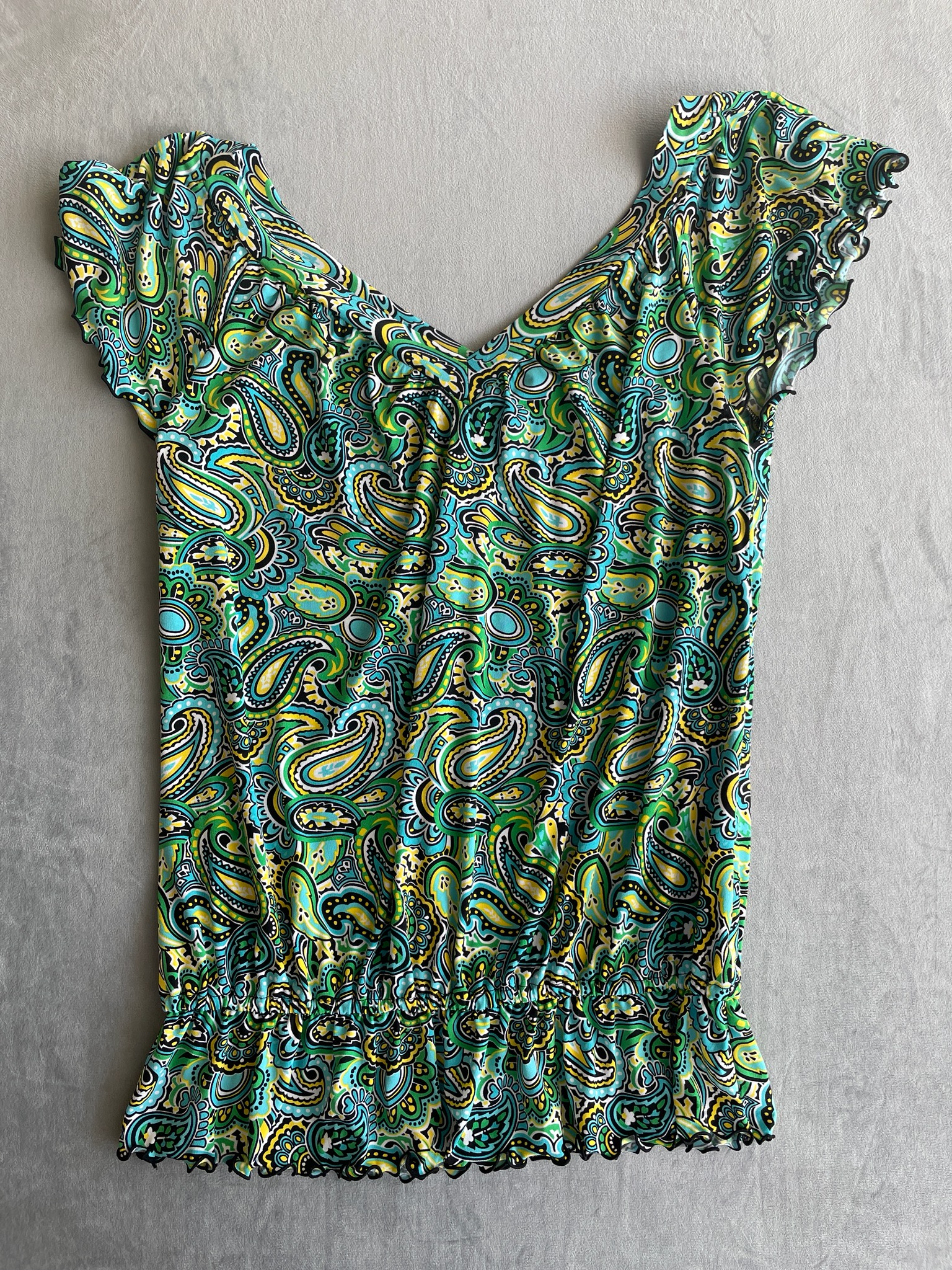 CATO Turquoise Paisley Lightweight Knit Top Size M