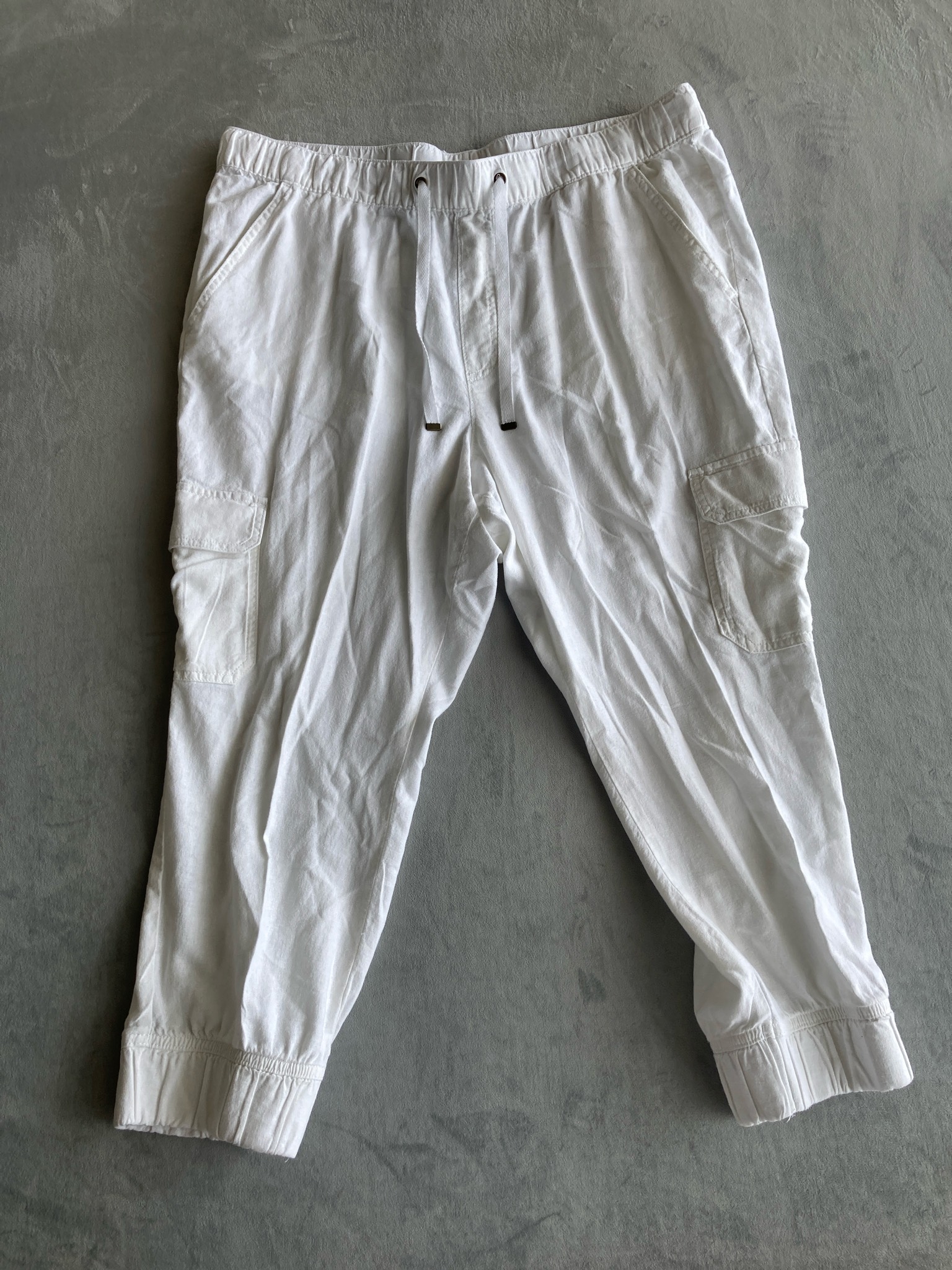 St. John's Bay White Linen-Blend Cargo Jogger Pants Size PXXL