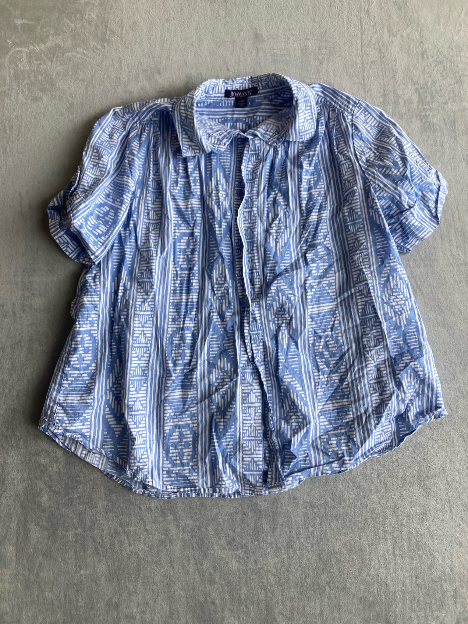 Roaman's Light Blue and White Geometric Stripe Blouse Size 14W