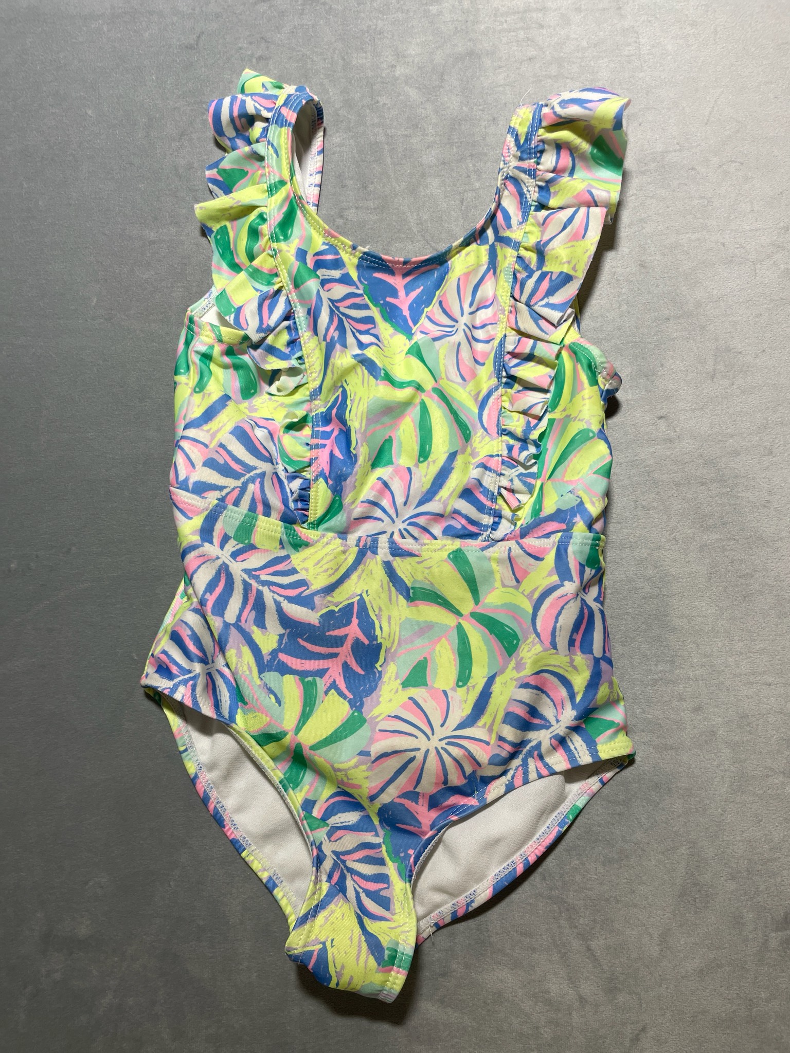 Wonder Nation green and blue flora one piece swimsuit size small