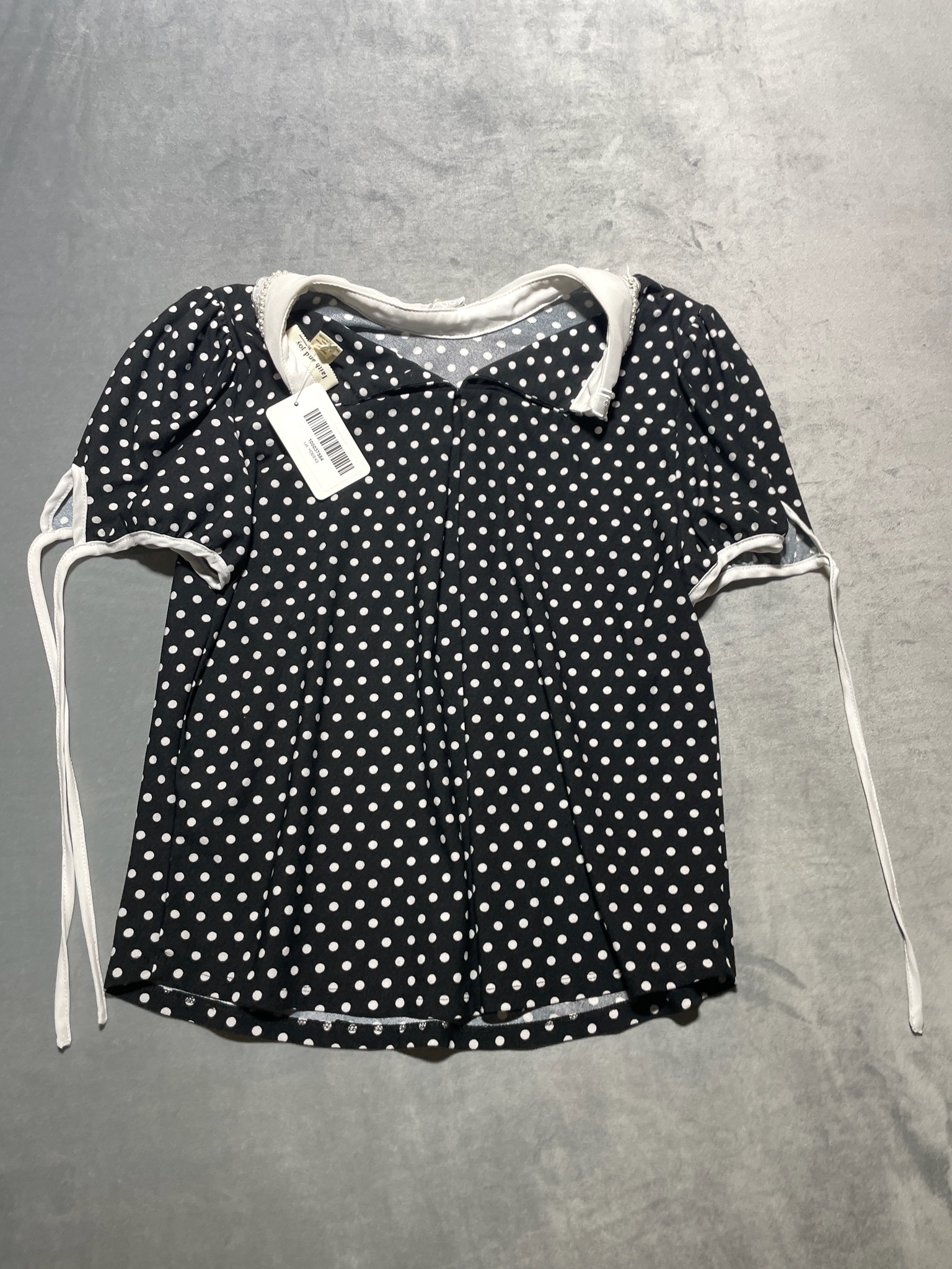 faith and joy Black White Polka Dot Short Sleeve Shirt
