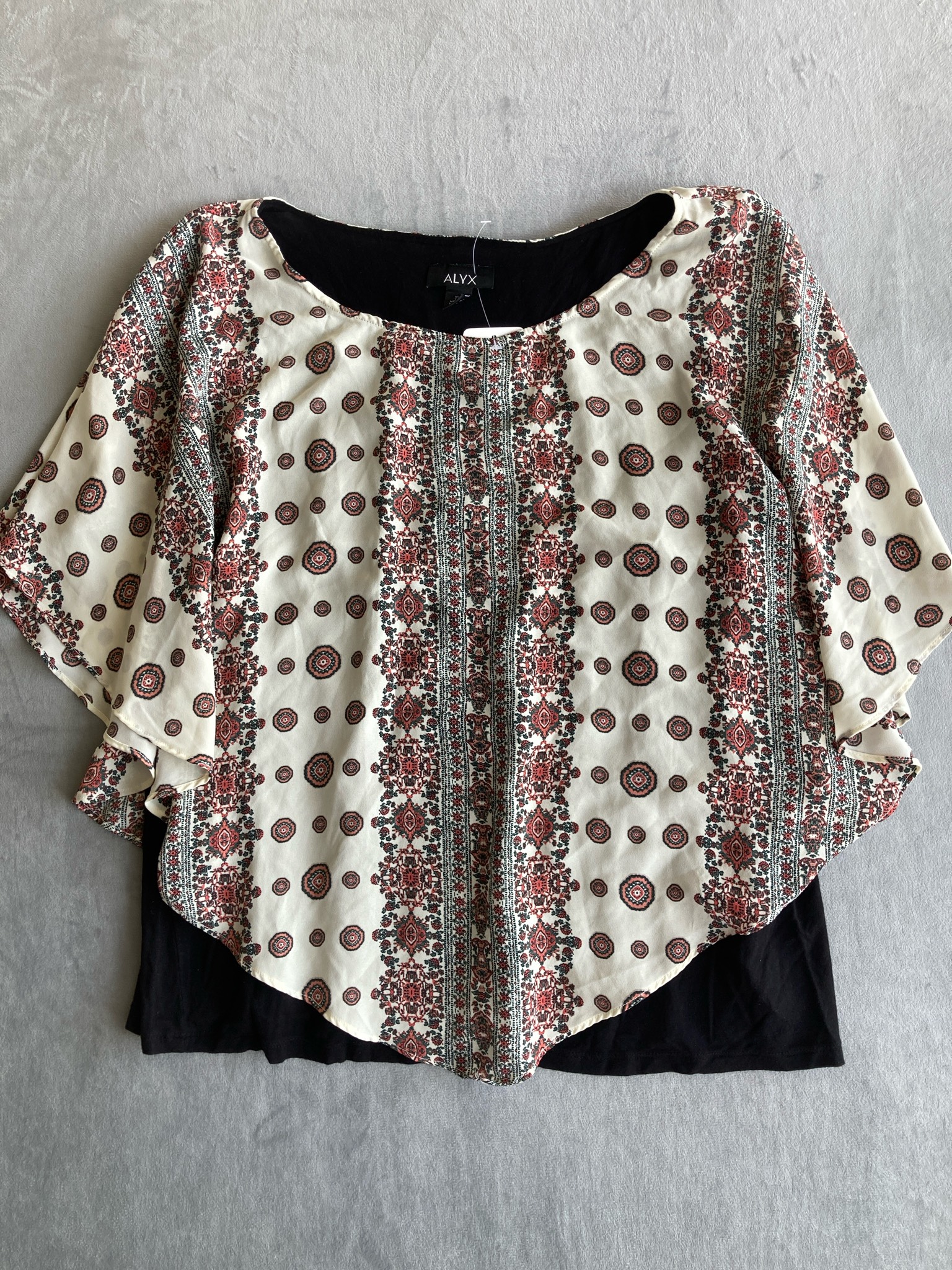 ALYX Cream Red Black Green Patterned Blouse Size 1X