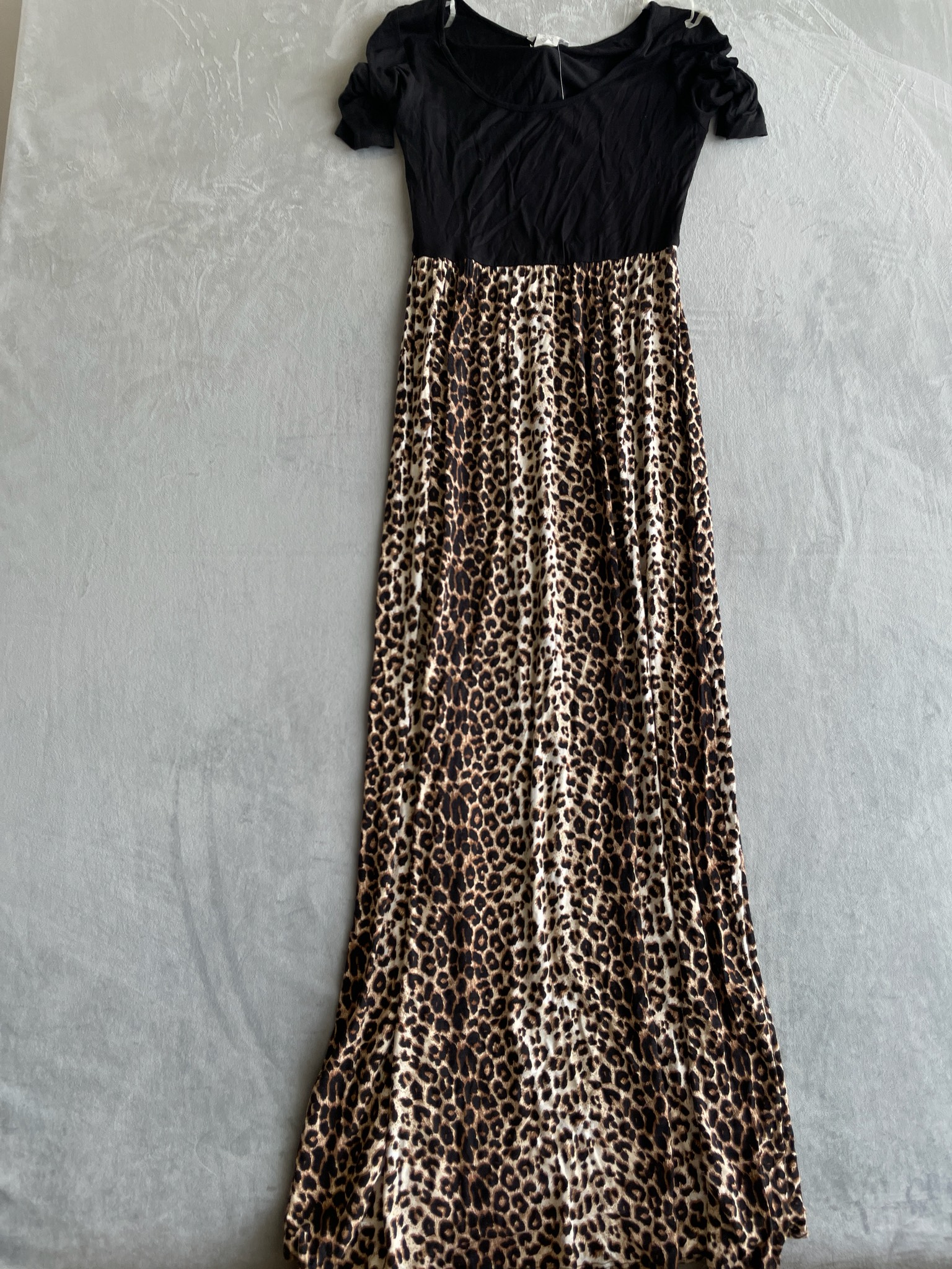 The Zig Zag Stripe Black Leopard Print Maxi Dress Size M