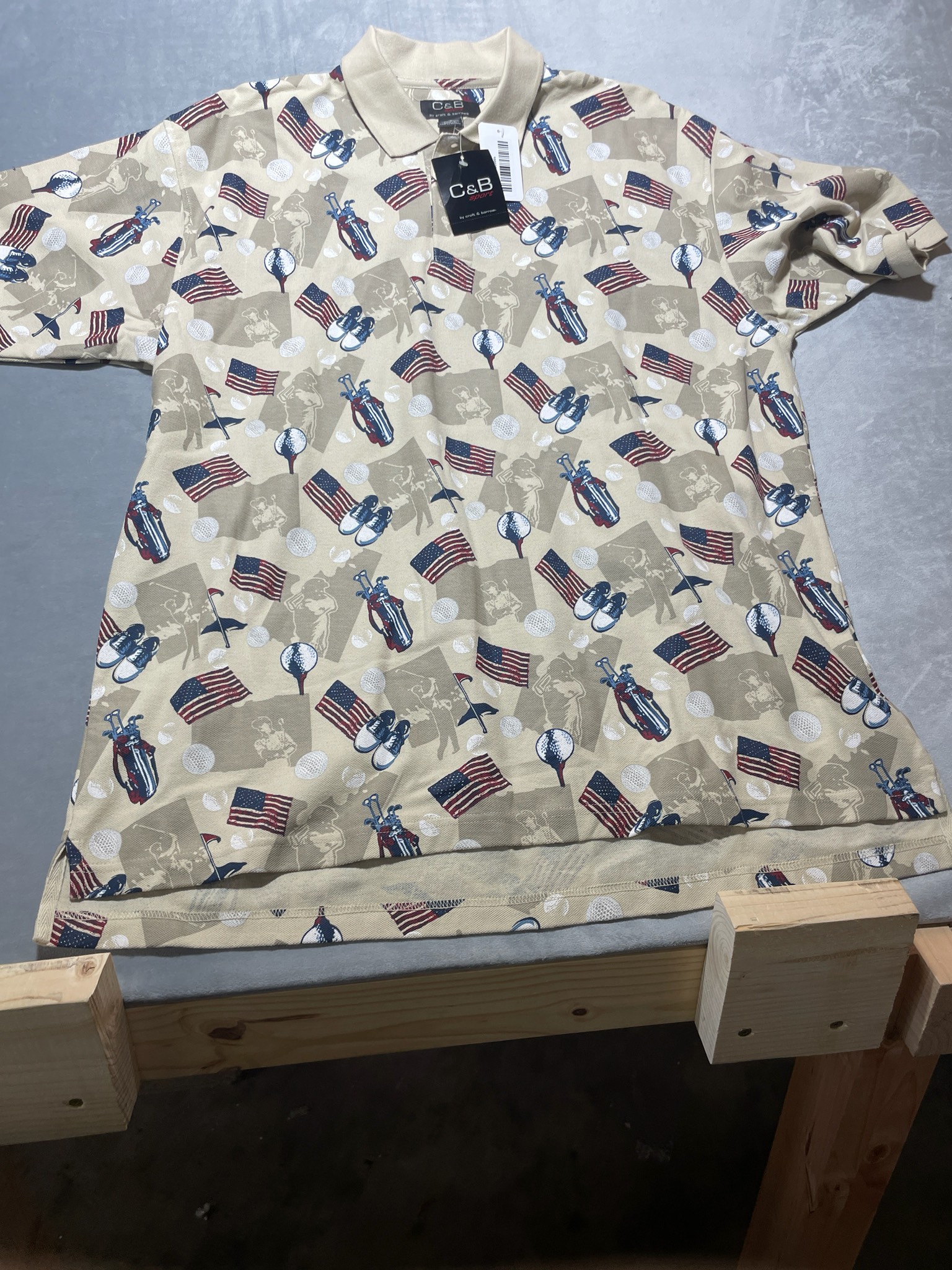 C&B sport American flag and golf pattern polo shirt size XL NWT