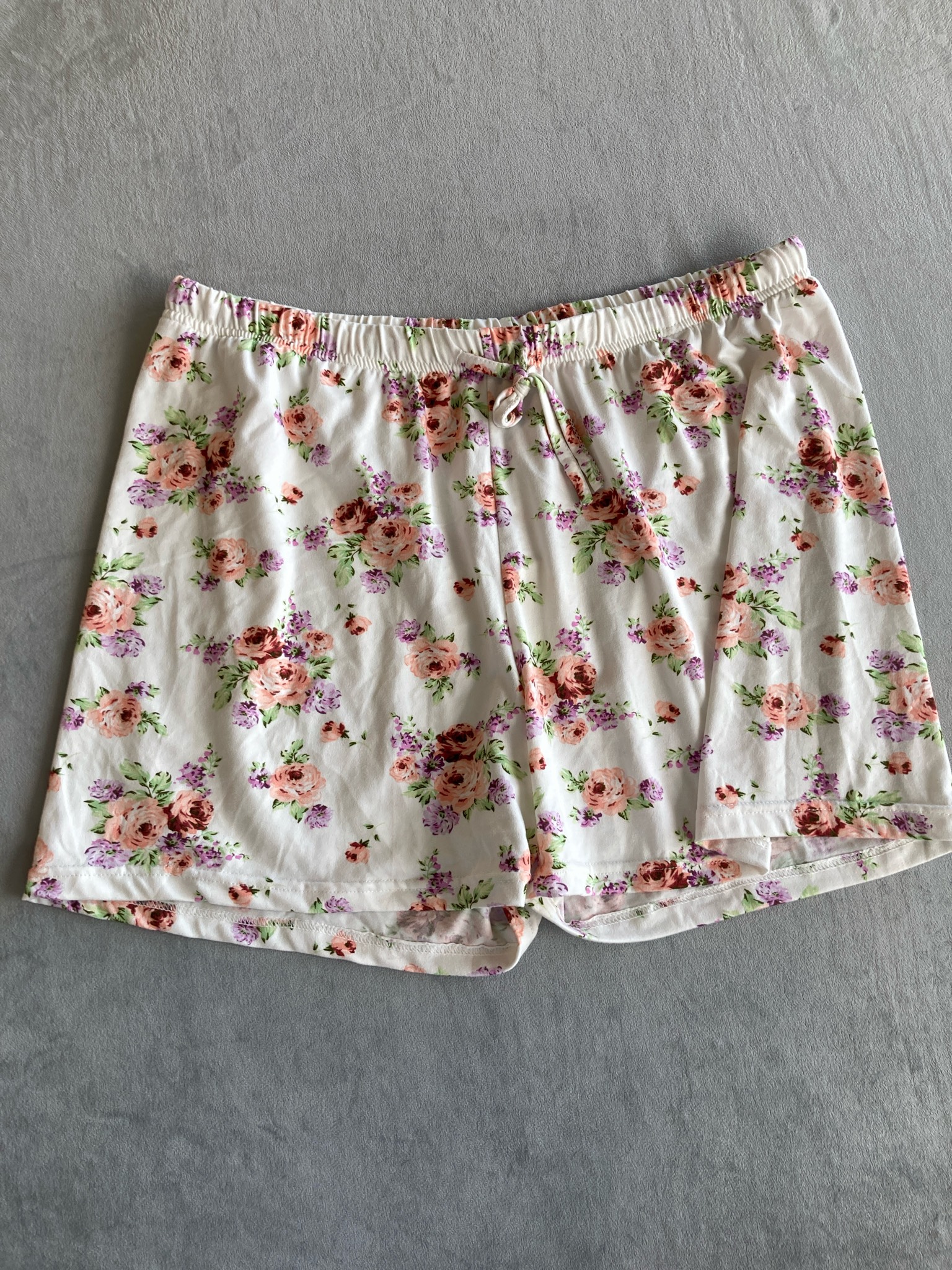 essentials White Floral Polyester-Spandex Pajama Shorts Size XL
