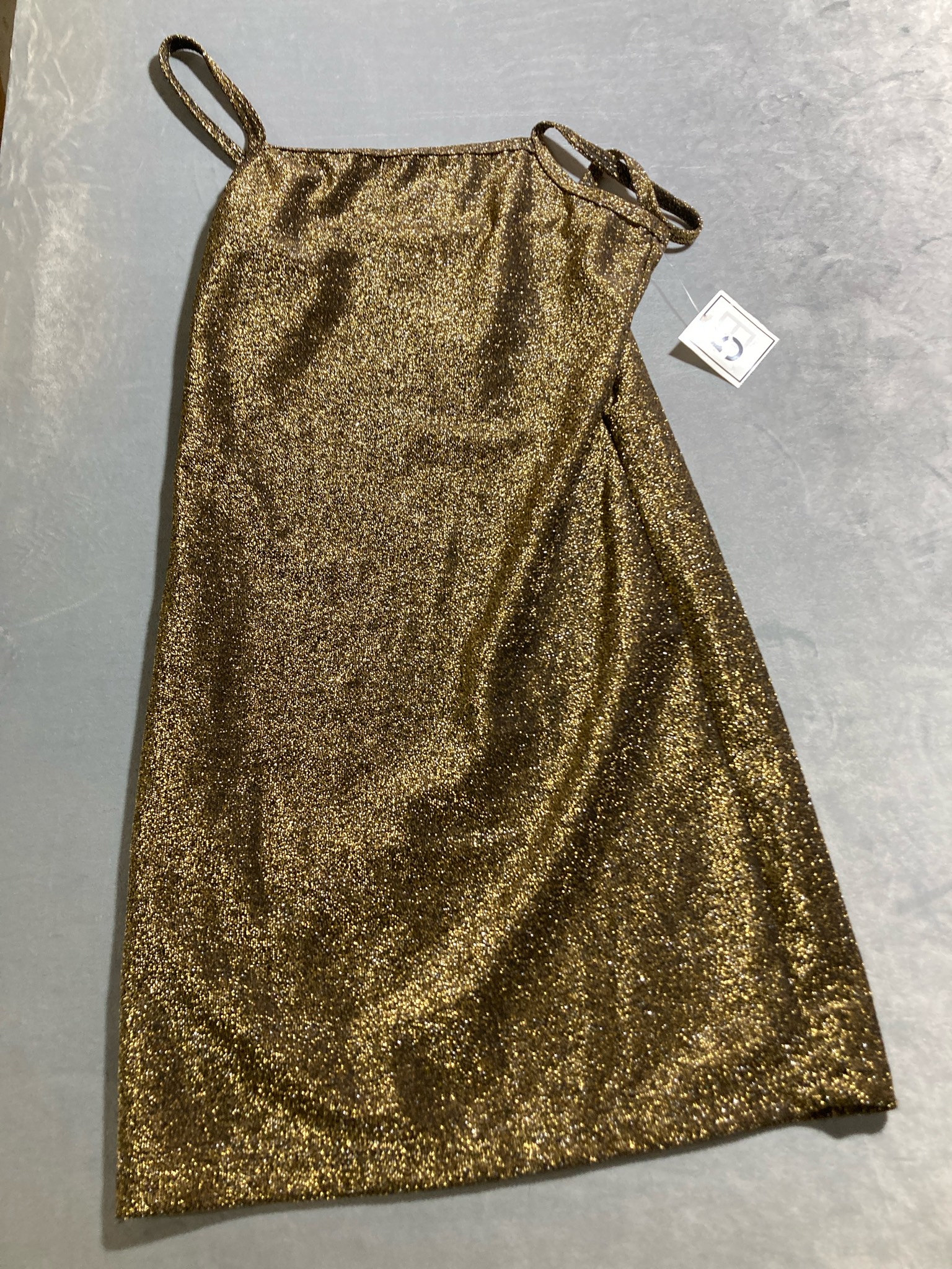 Gold Metallic Polyester-Spandex Slip Dress Size S