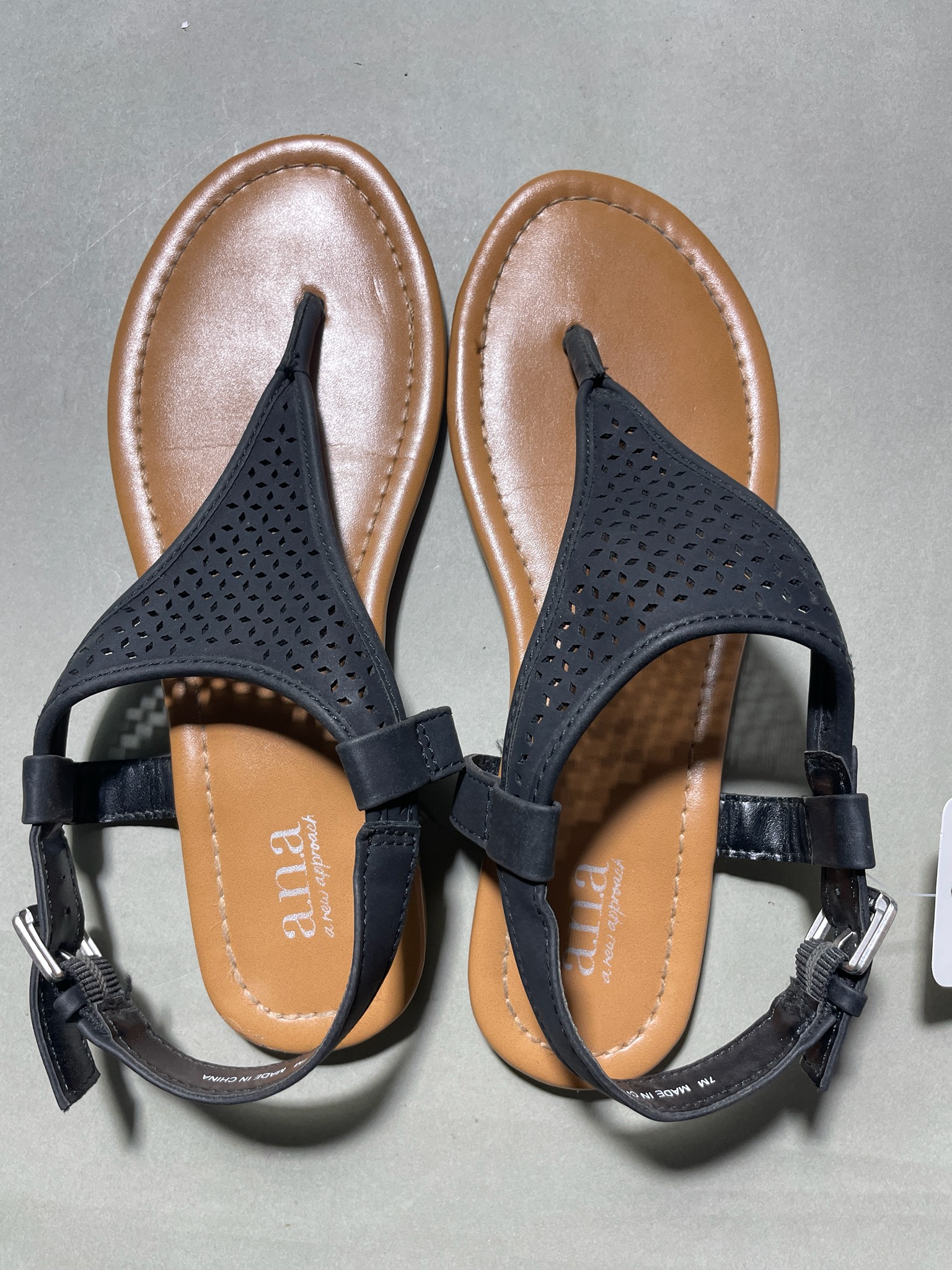 ana Black Perforated Sandals Size Size 7