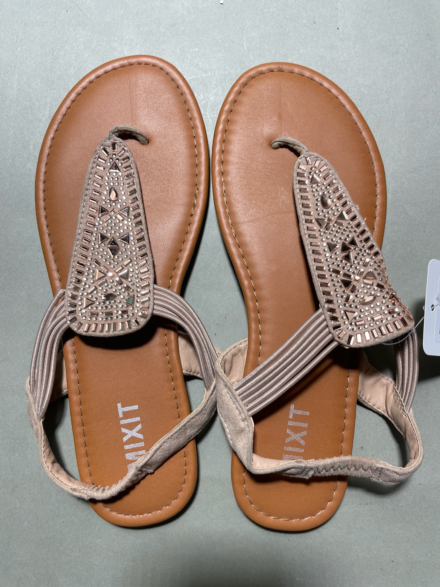 MIXIT Tan Beige Decorative Flat Sandals