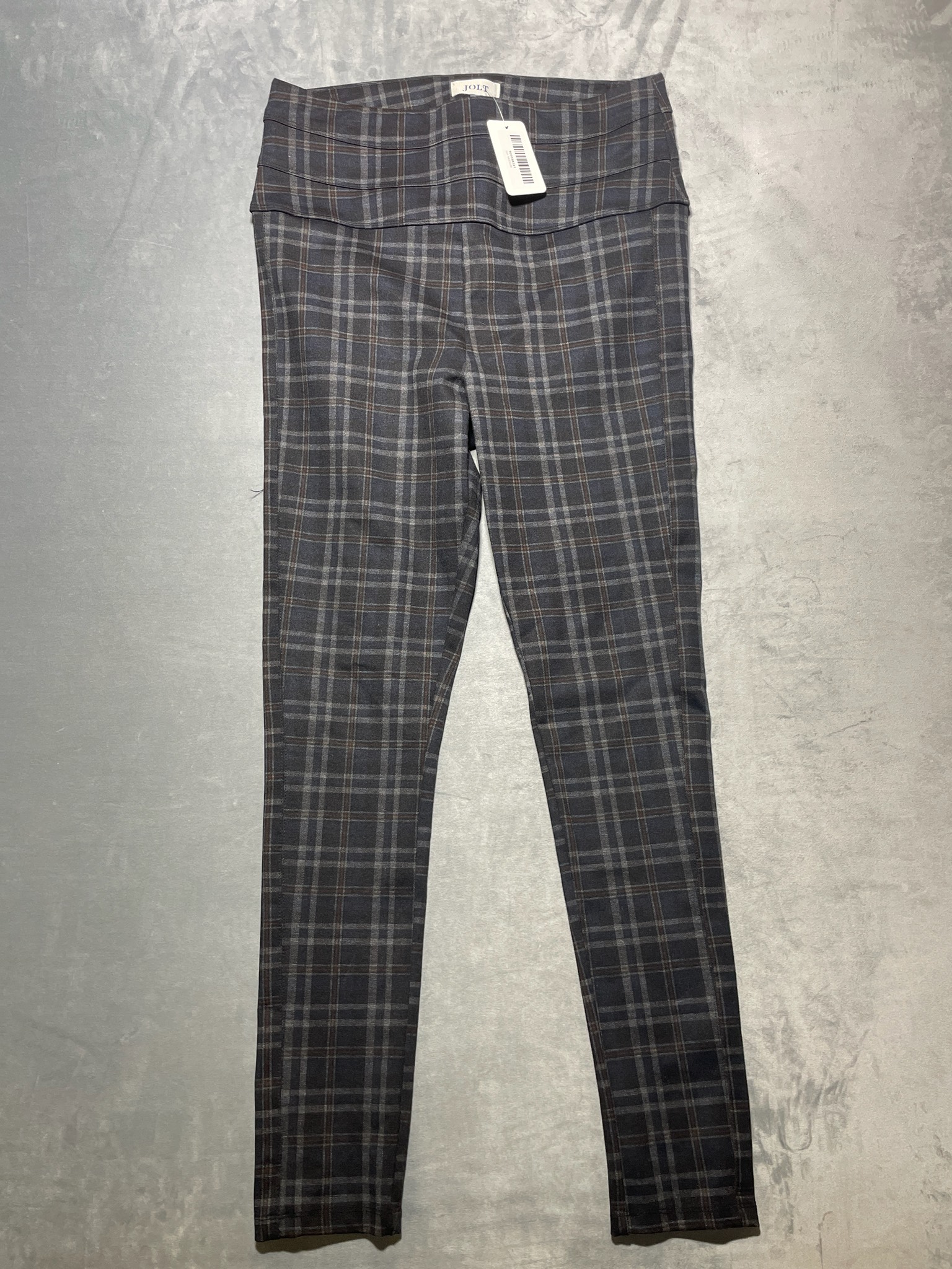 JOLT Navy Brown Plaid Fitted Leggings
