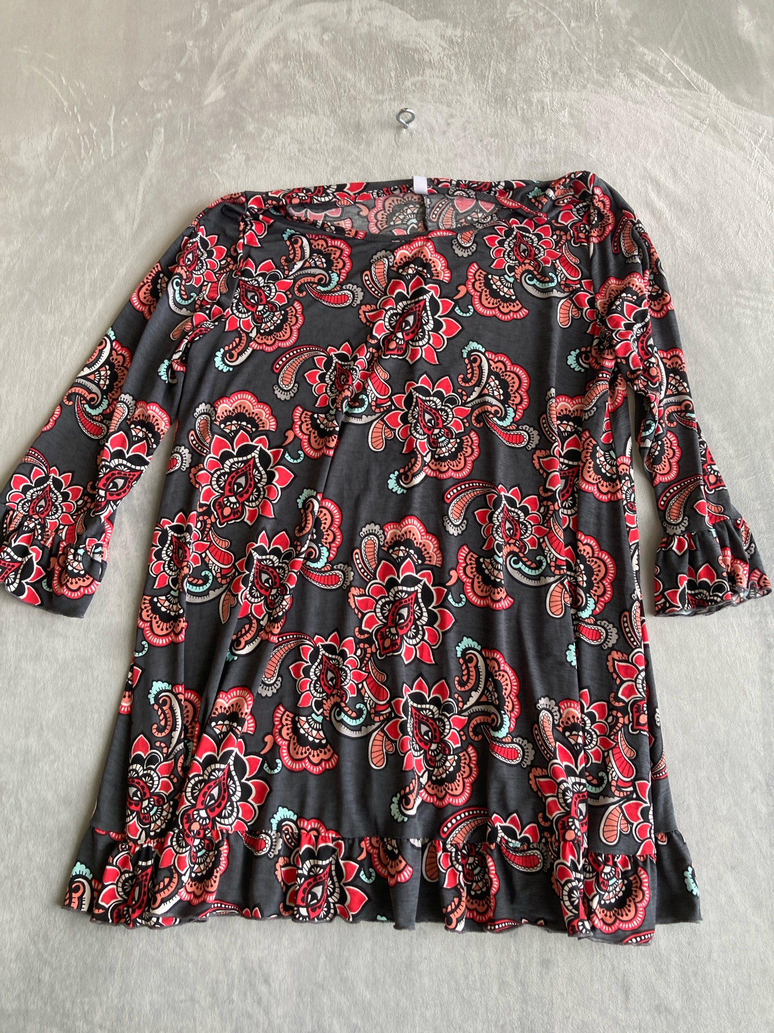 Playful Stace Black Red Floral Tunic Top