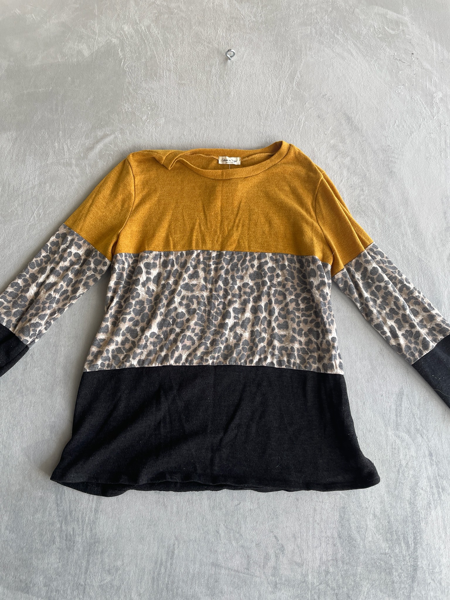 Cream n Sugar Mustard Leopard Knit Tunic