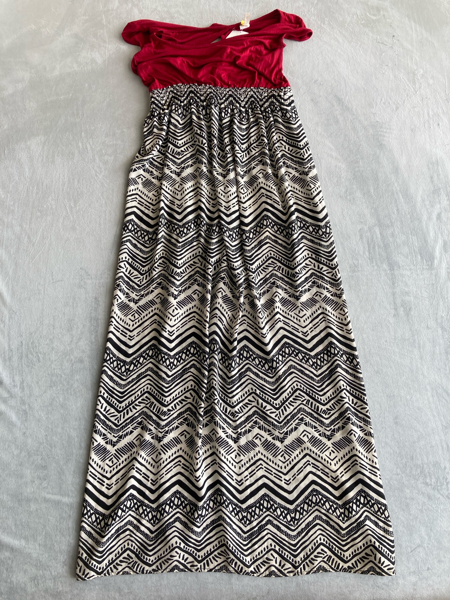 Red Bodice Black and White Geometric Maxi Dress Size XL