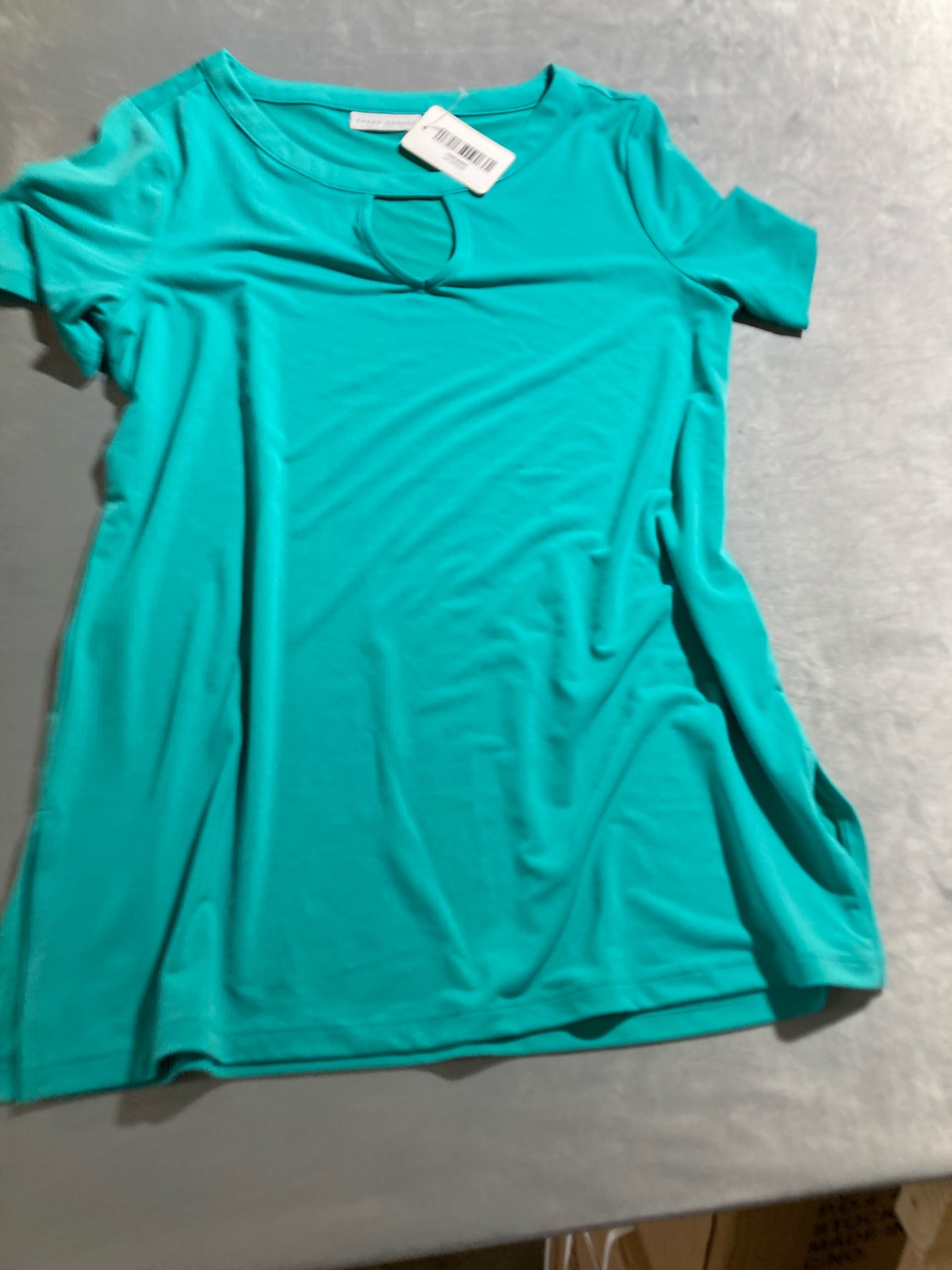 Susan Graver Teal Knit Short Sleeve Top Size Small