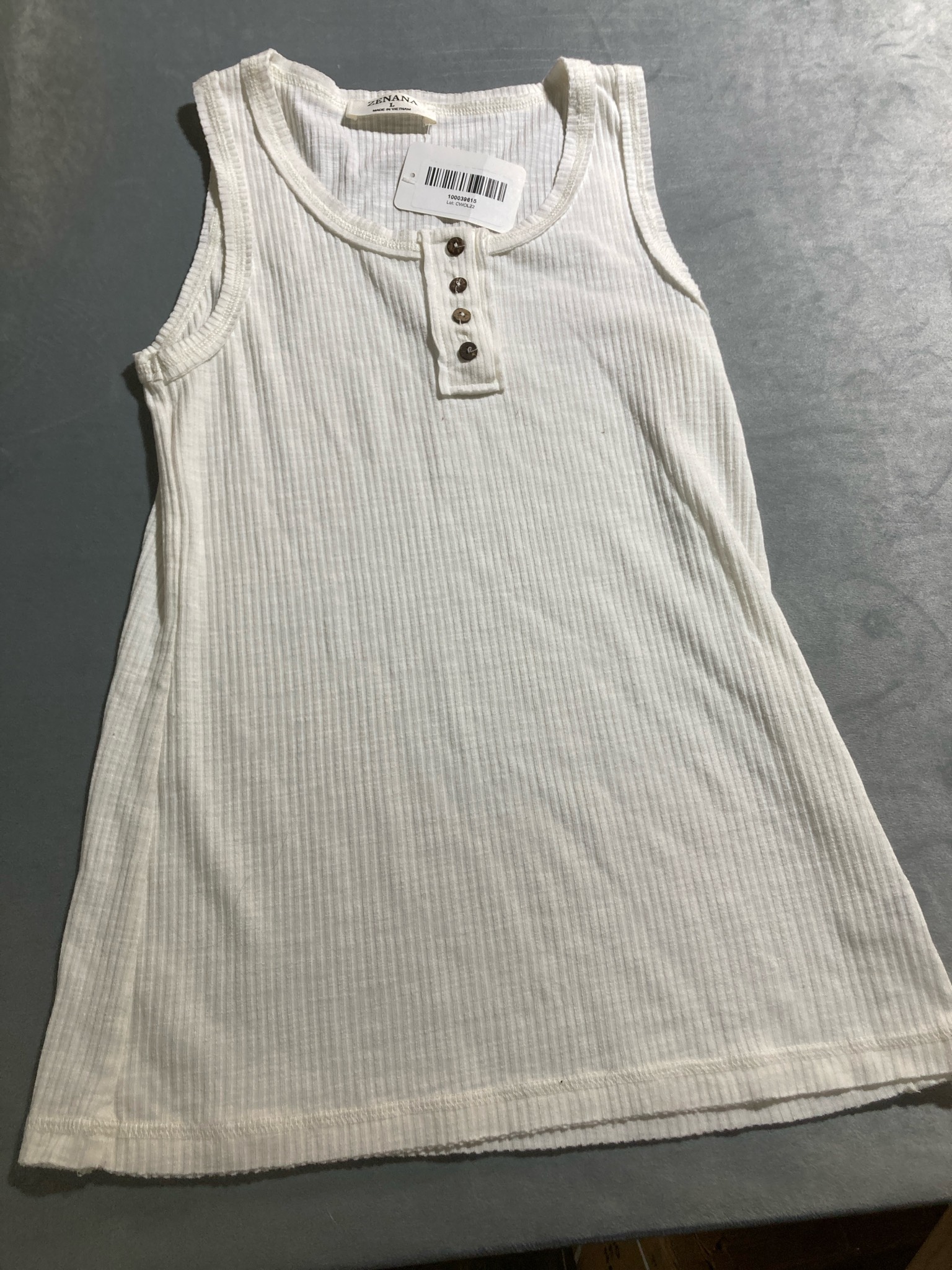 Zenana White Ribbed Knit Tank Top Size Large