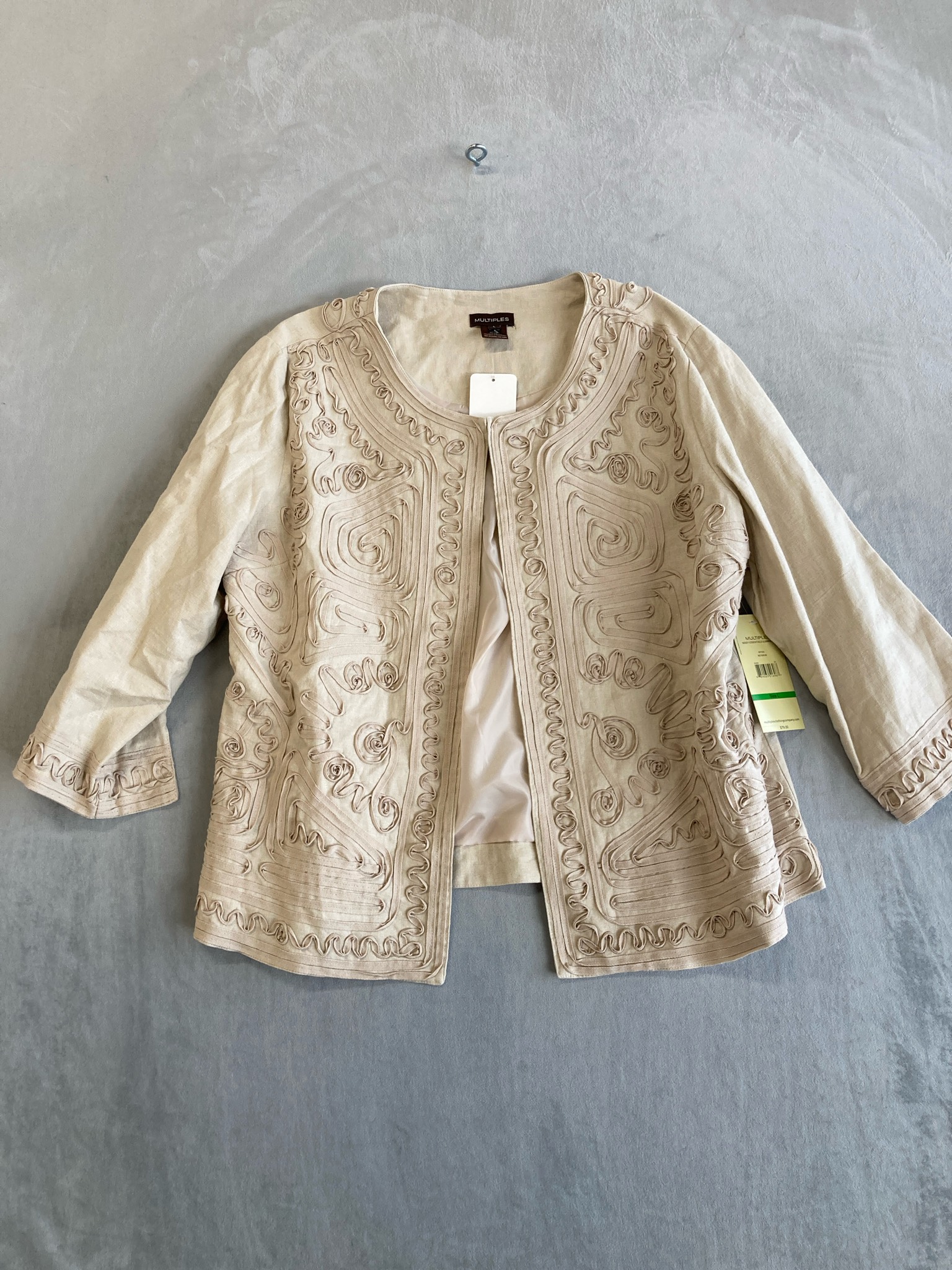 Multiples Beige Embroidered Jacket Size L