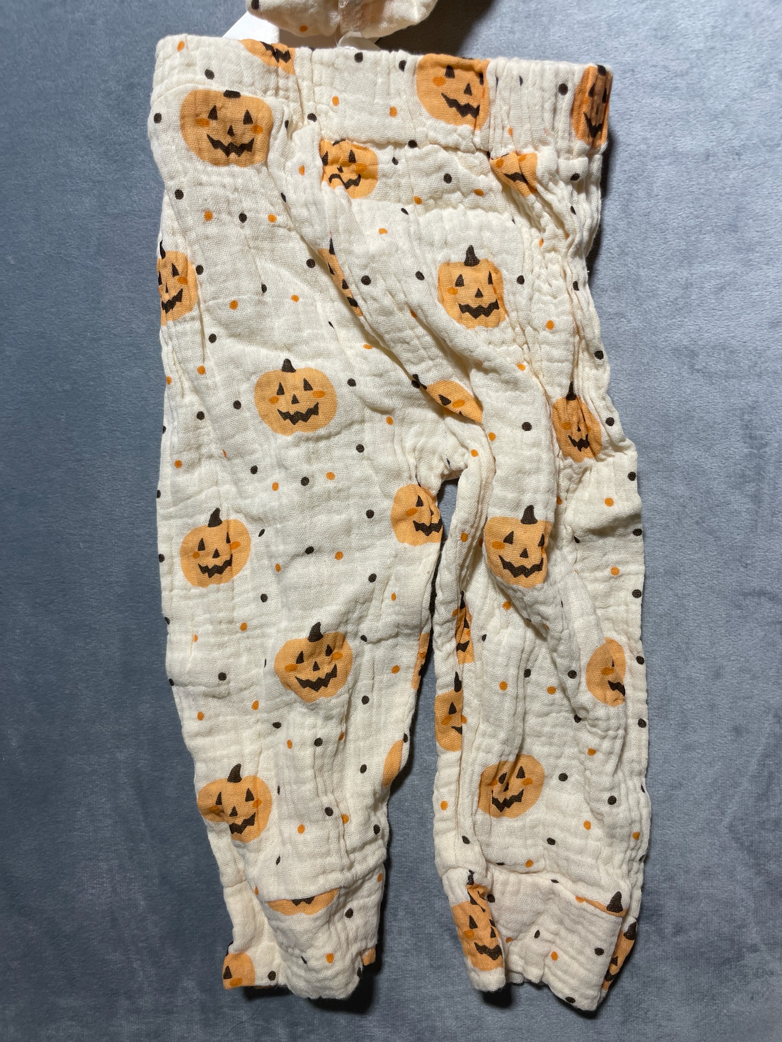White Orange Pumpkin Print Pants