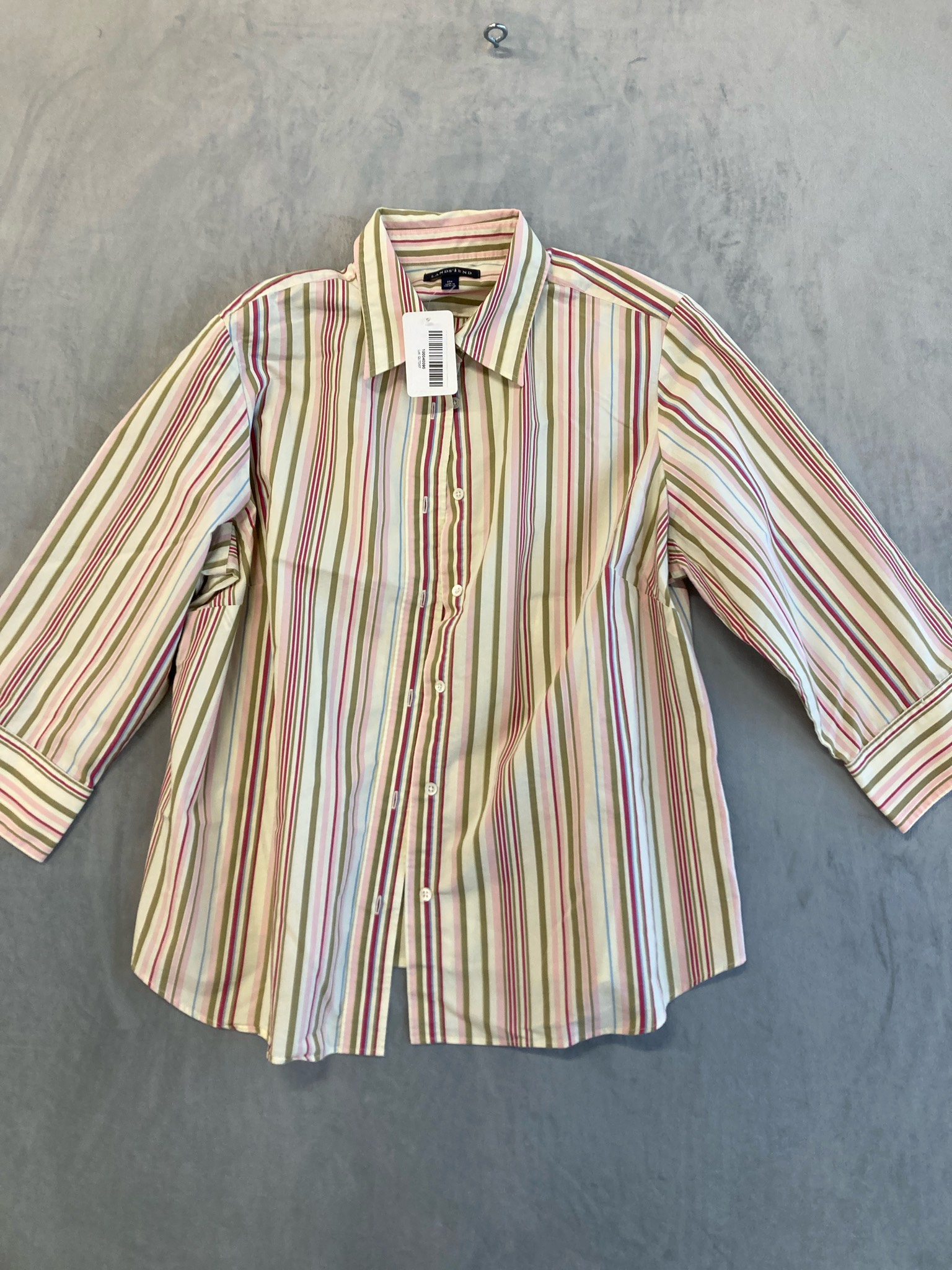 LAND'S END Light Pink Green Cream Striped Button-Up Shirt Size 20W