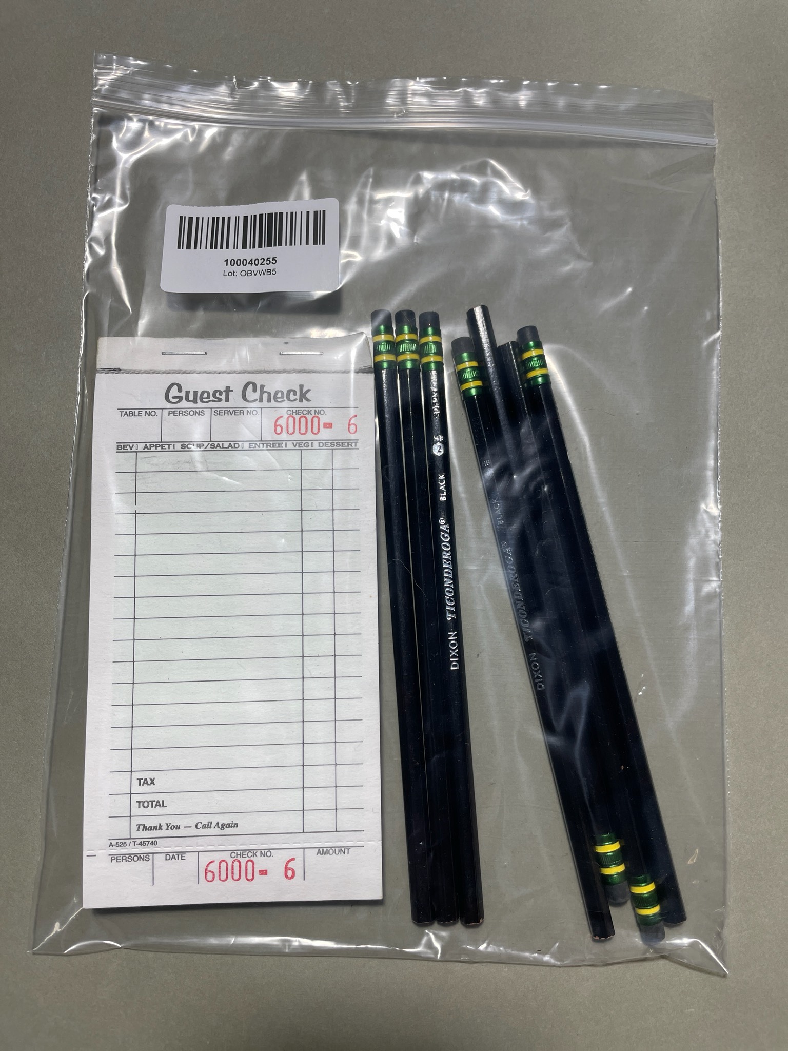 Black Writing Pencils and Guest Check Pad