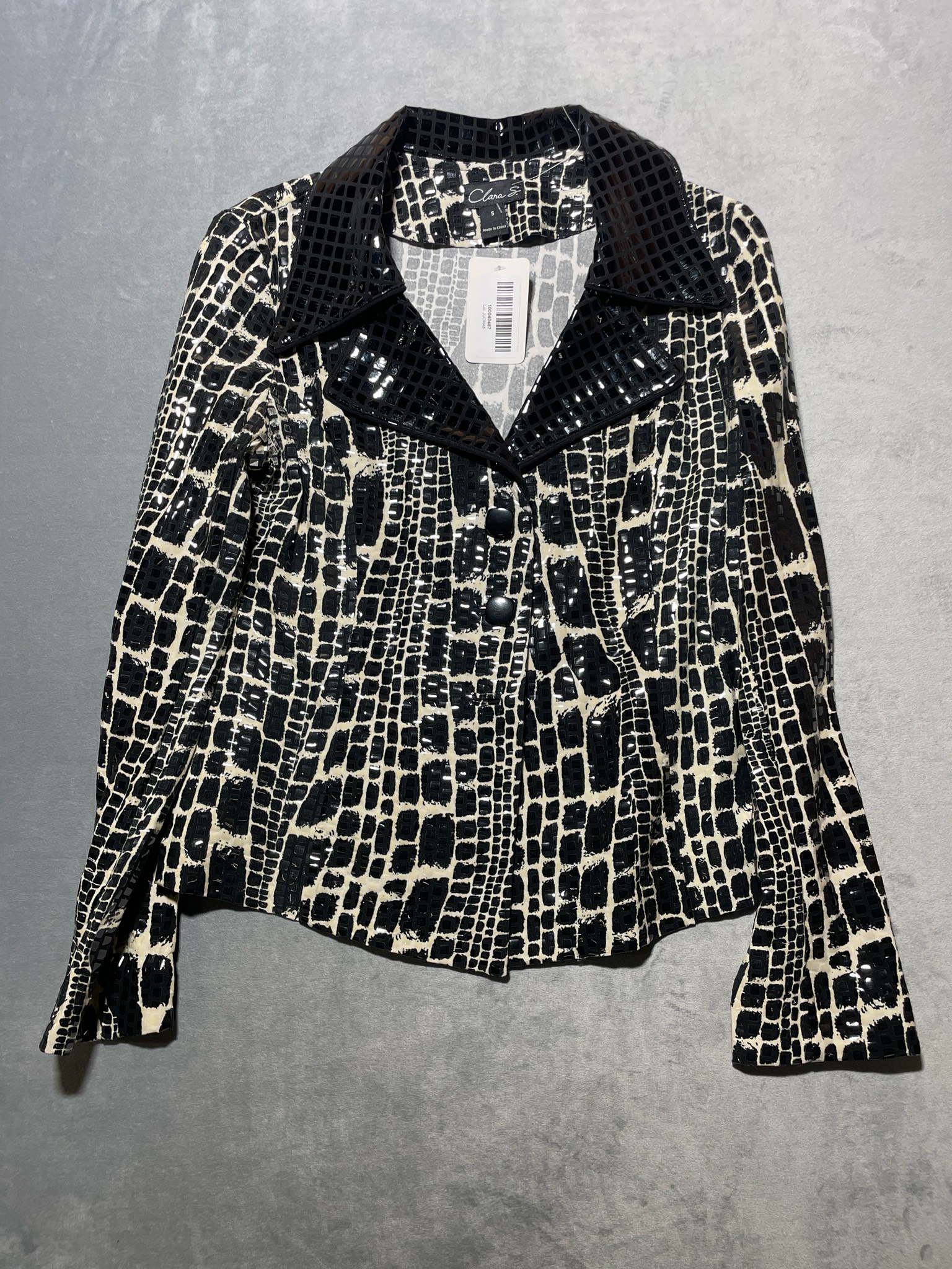 Clara S. Black and White Textured Jacket Size S