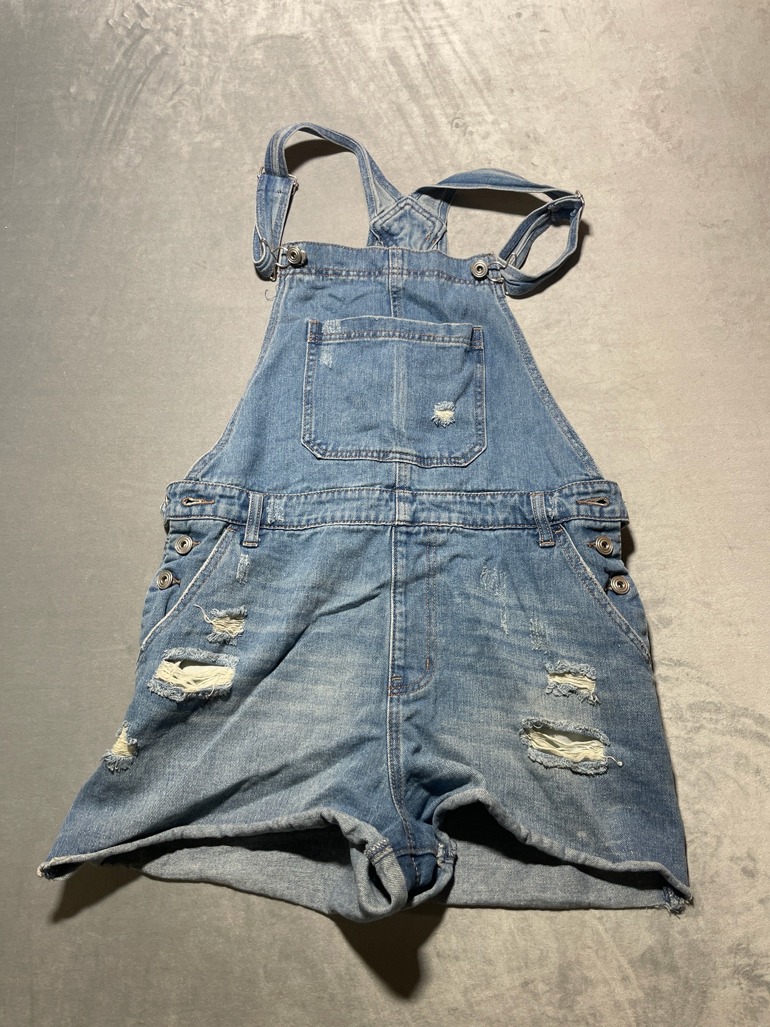 RE generation Blue Distressed Denim Overalls Shorts Size L