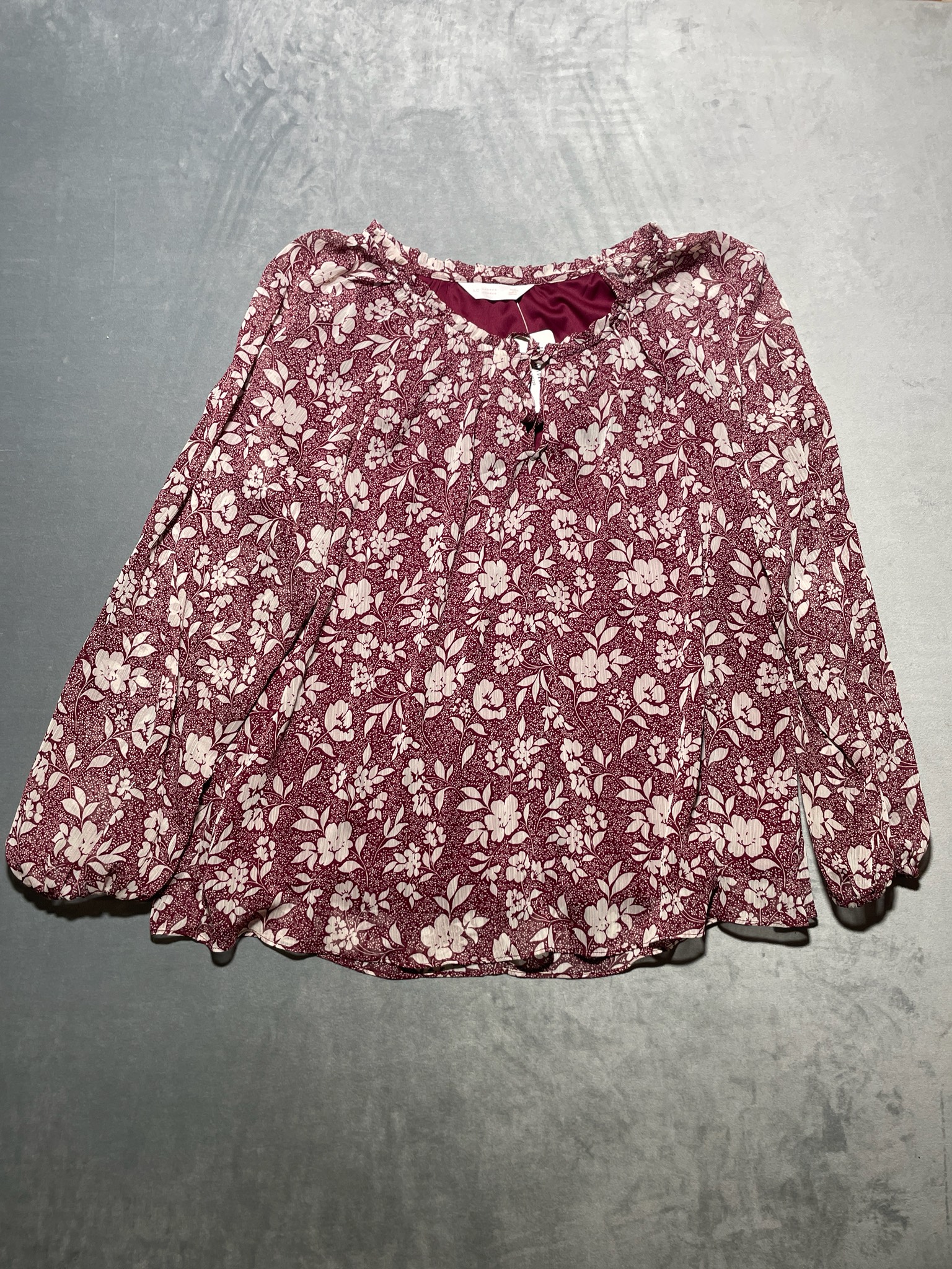 LC LAUREN CONRAD Burgundy Floral Long Sleeve Blouse Size L