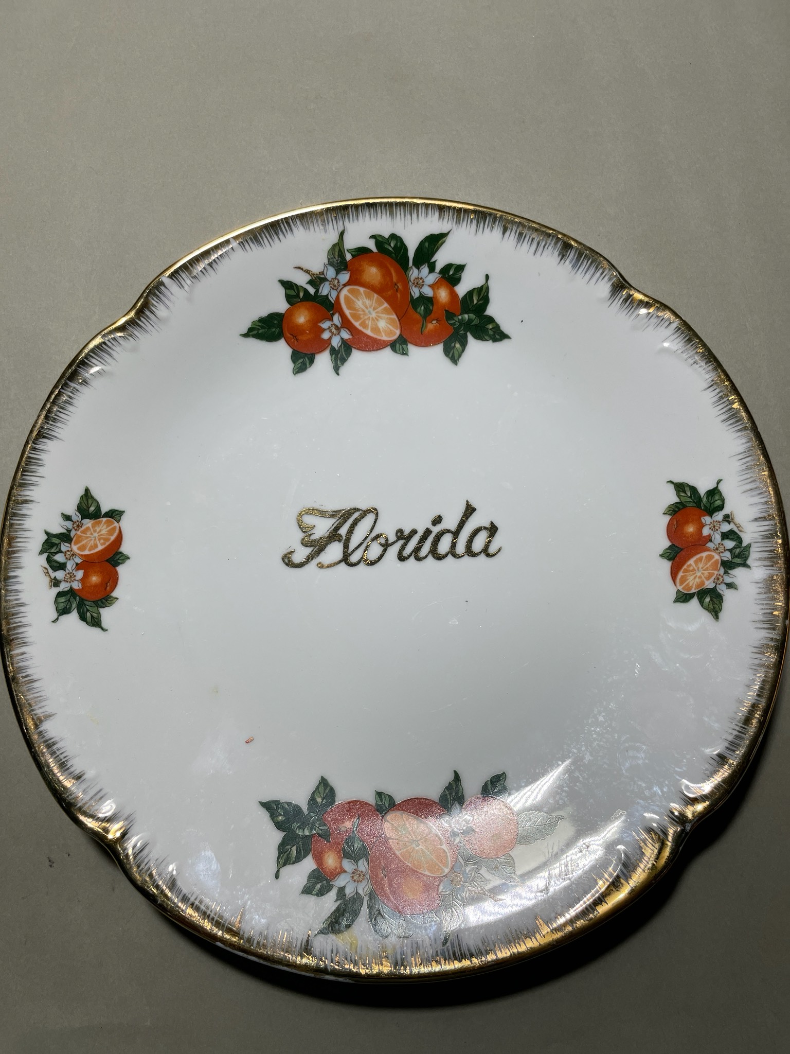 White Orange Floral Decorative Plate
