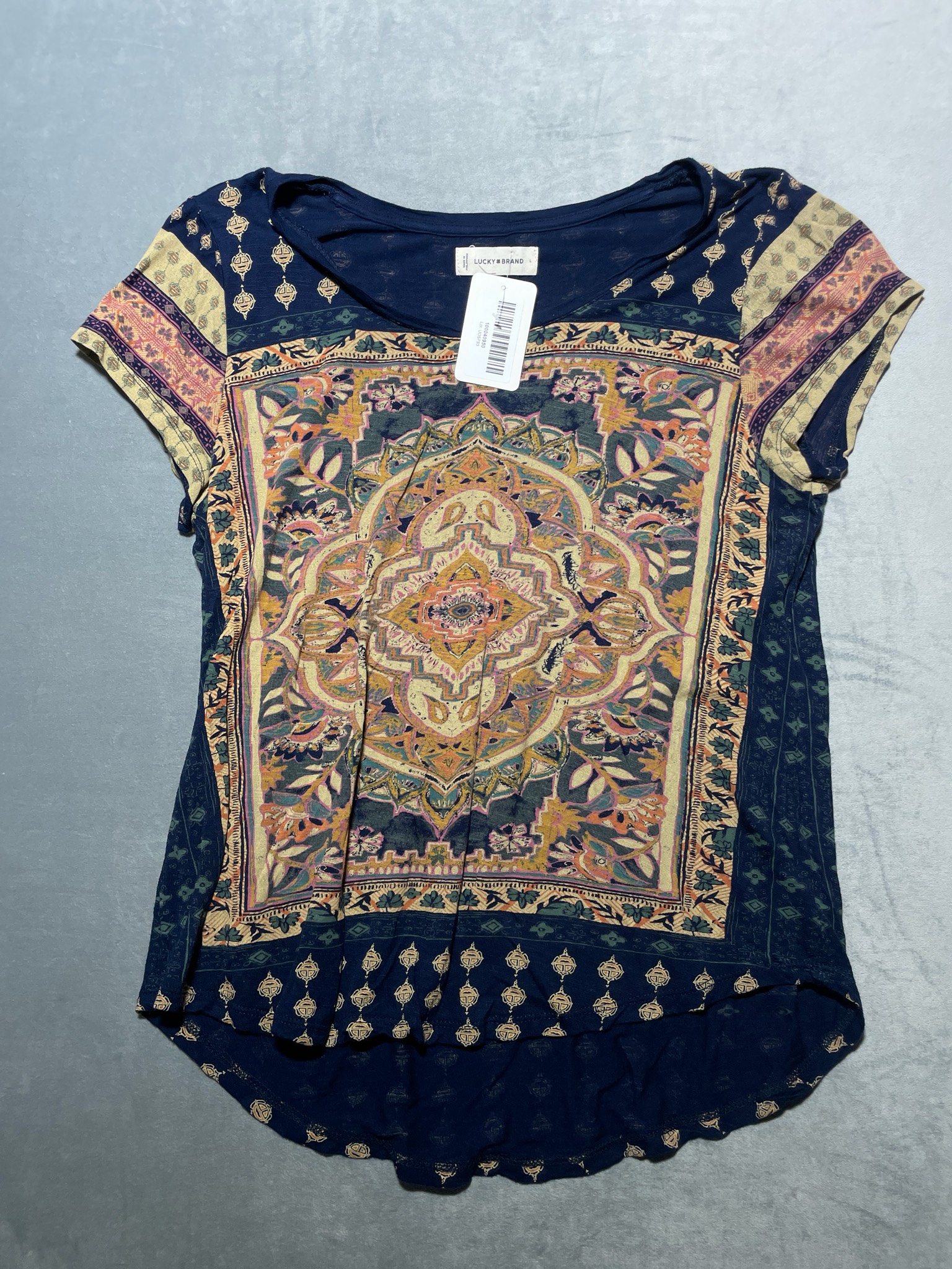 Lucky Brand Navy Multicolor Short-Sleeve T-Shirt Size L