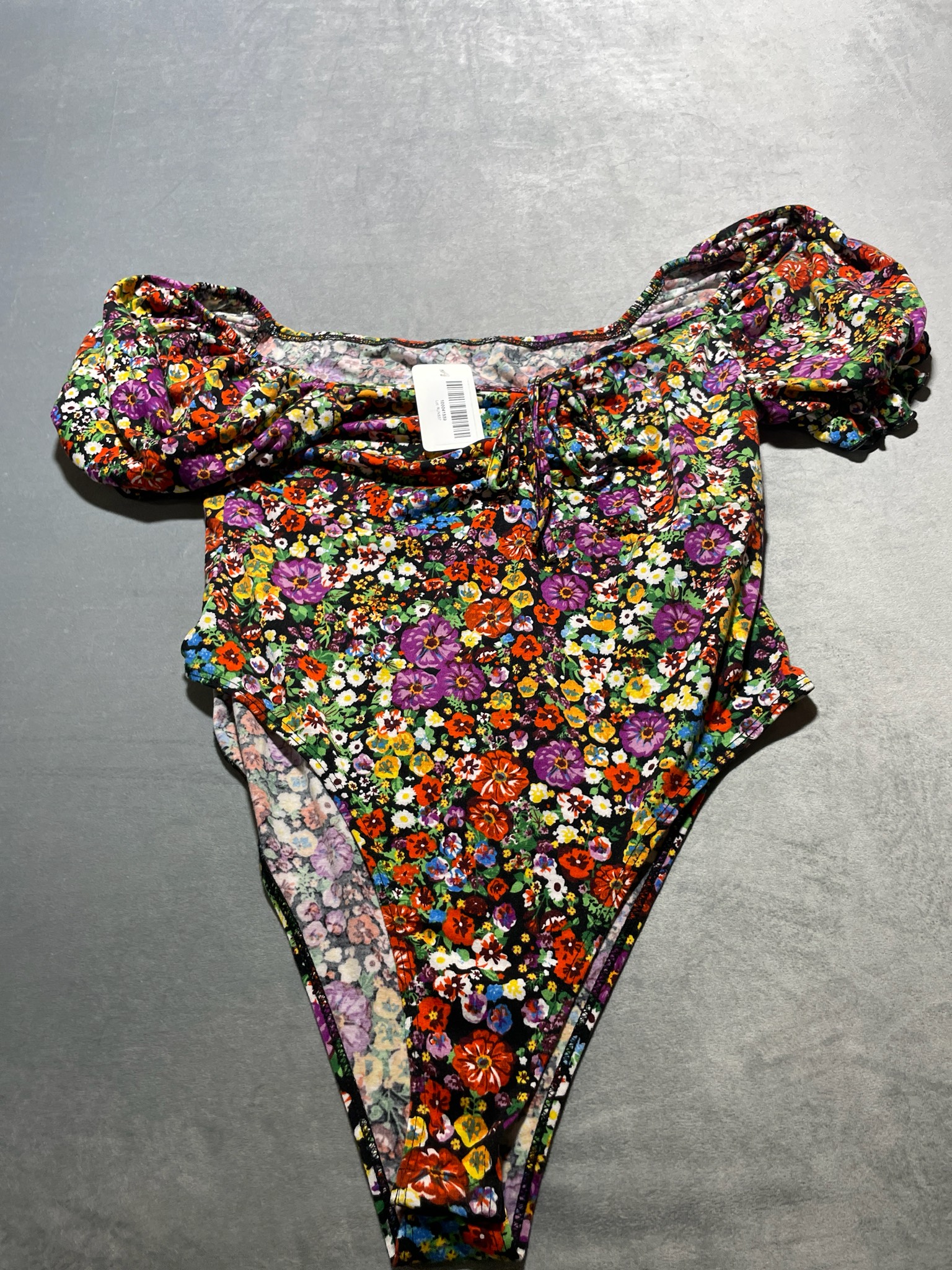 Black Multicolor Floral Stretch Knit One-Piece Swimsuit