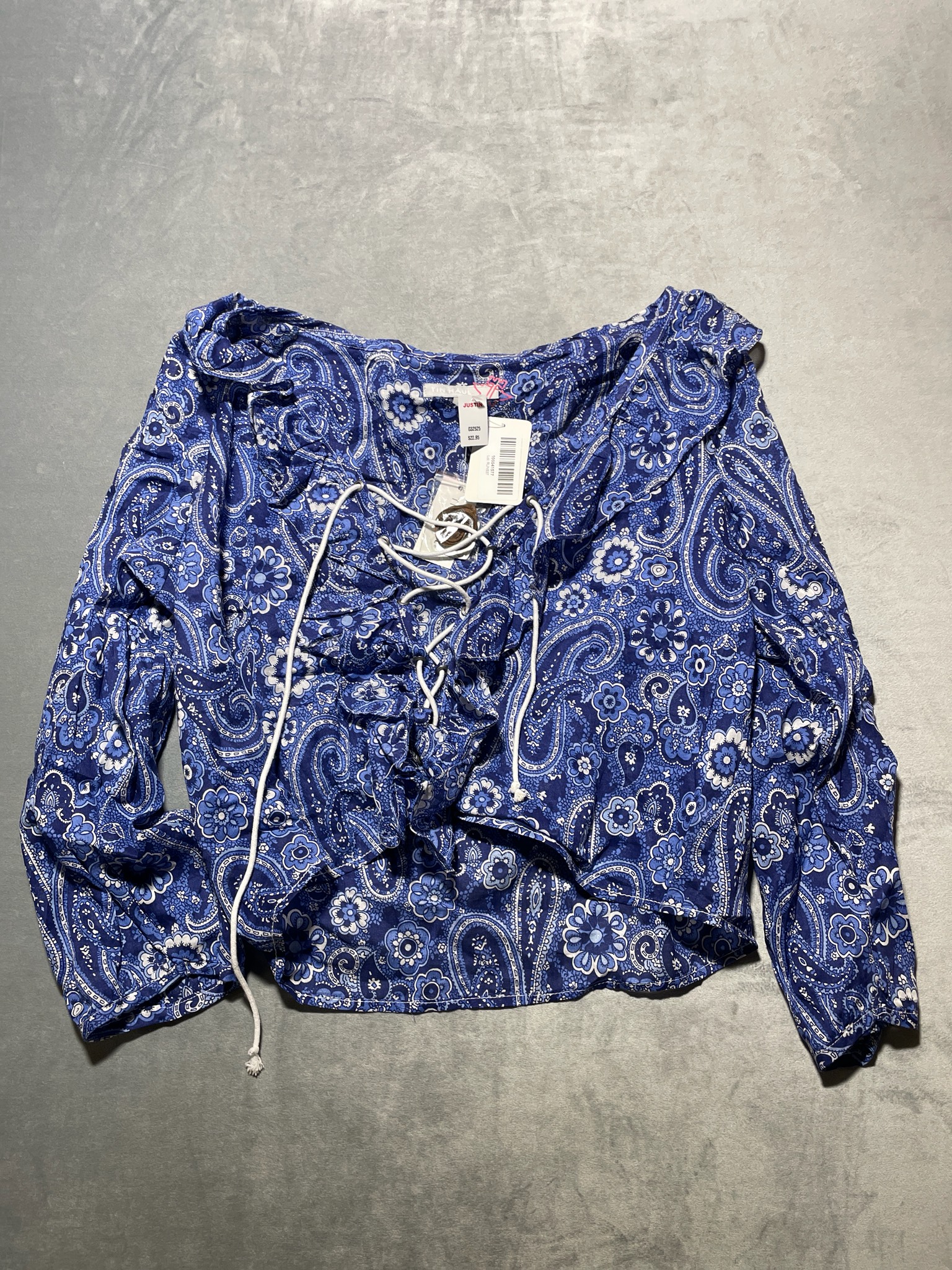 TIN HAUL Blue Paisley Cotton Blouse Size XL