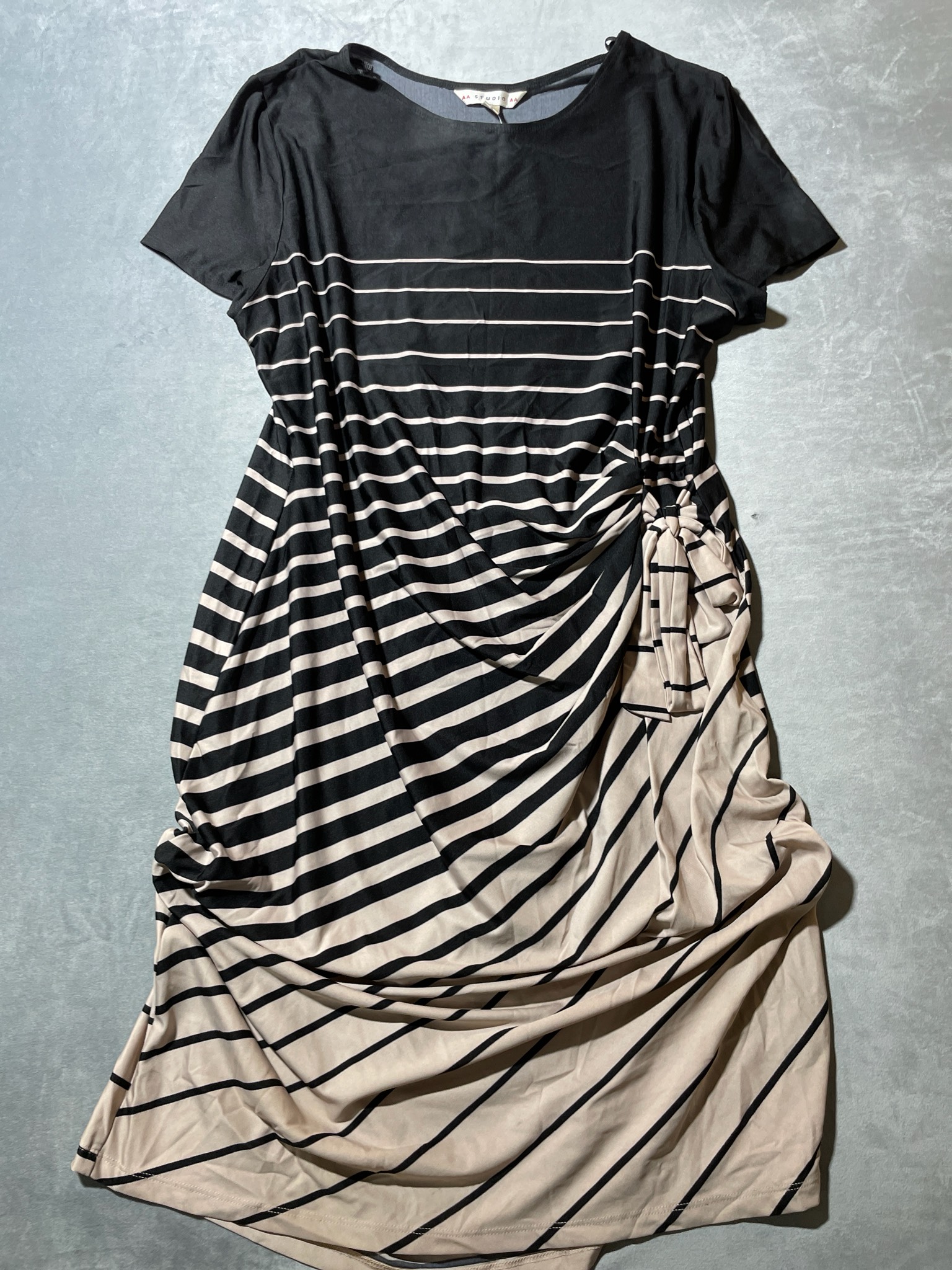 Studio AA Black Beige Striped Stretch Jersey Dress Size 18W